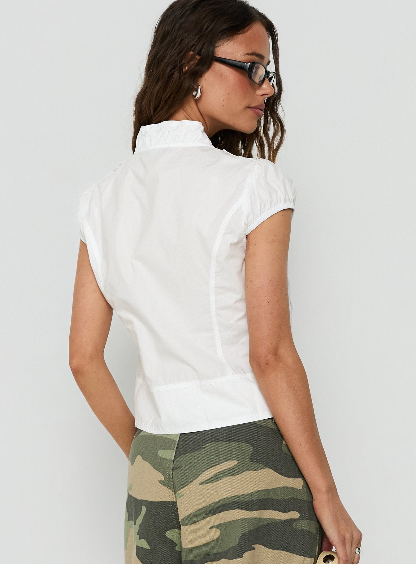 Aryalda Cap Sleeve Blouse Top White