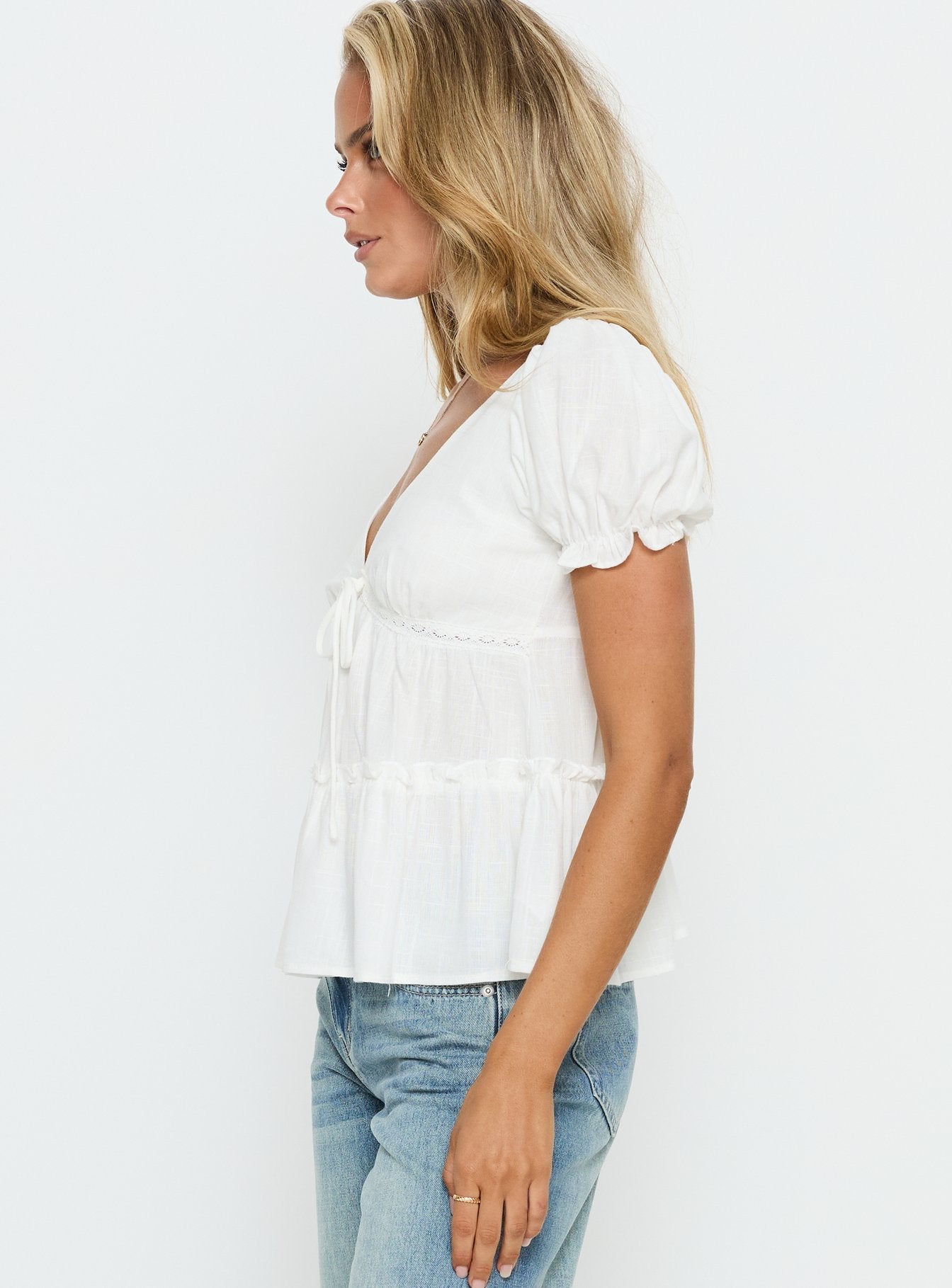 Kimberleigh Floaty Babydoll Top White