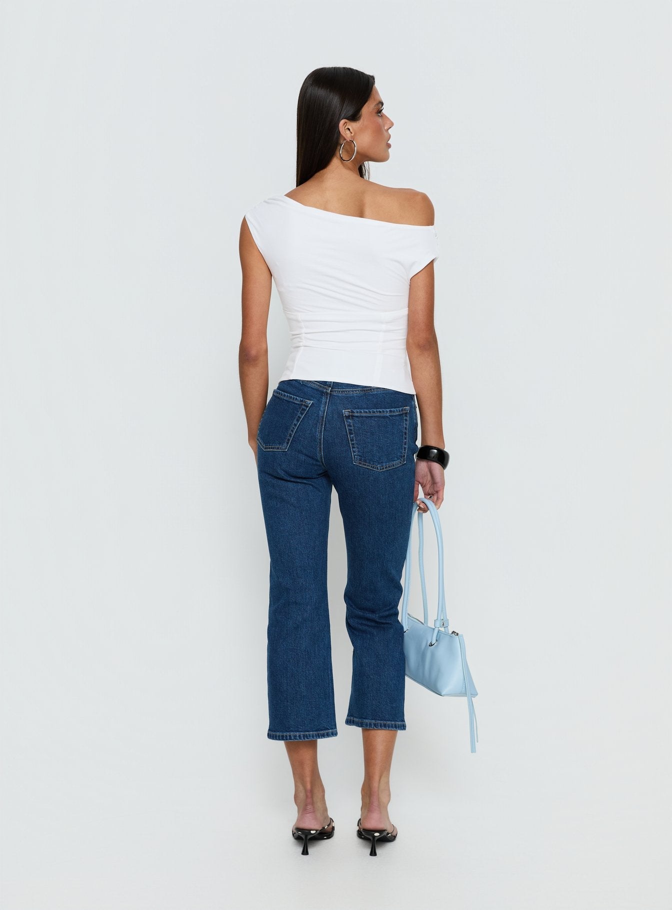 Cindee High Rise Cropped Jeans Mid Blue Wash