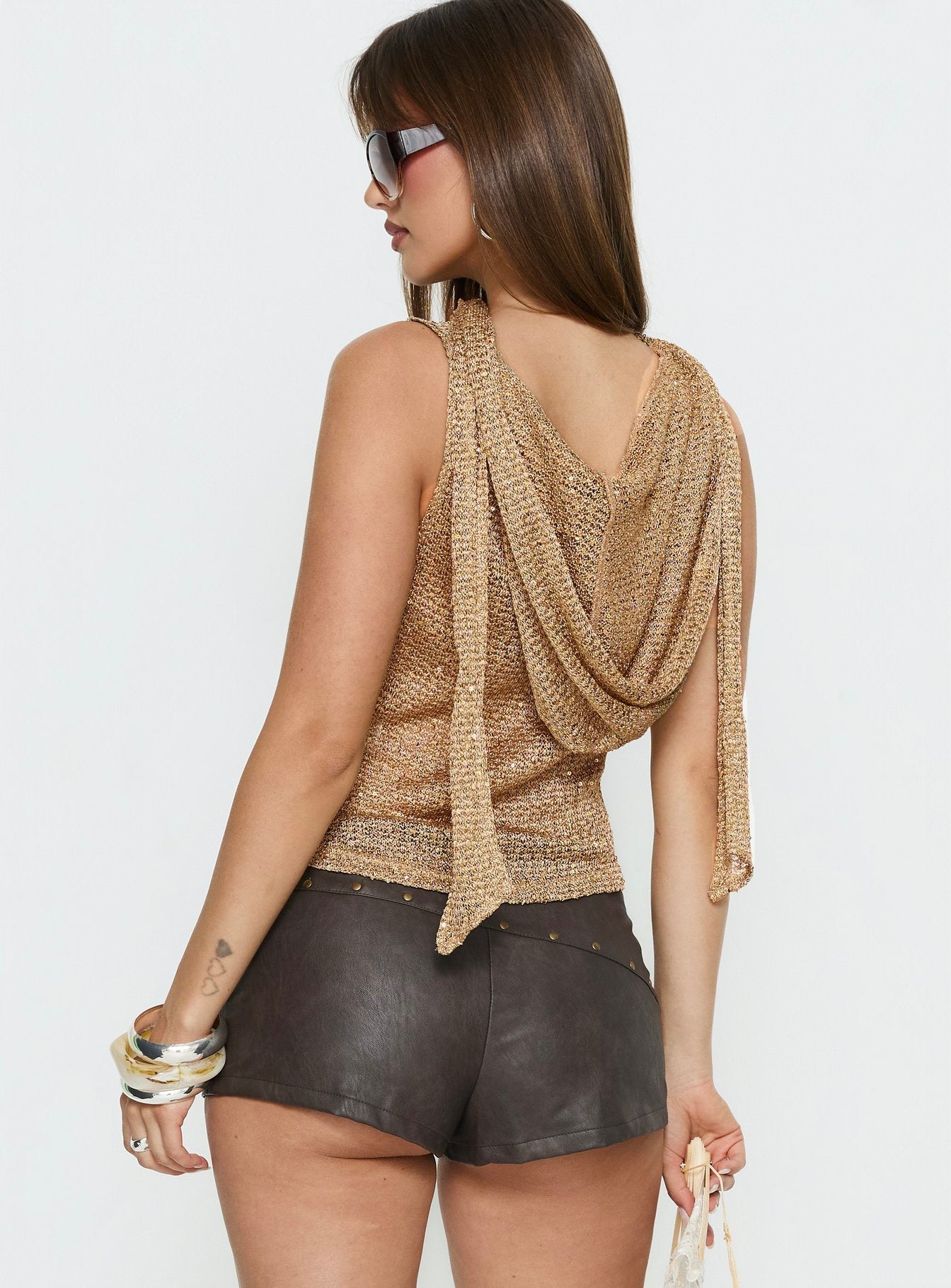 Mistori Sequin Hooded Top Gold