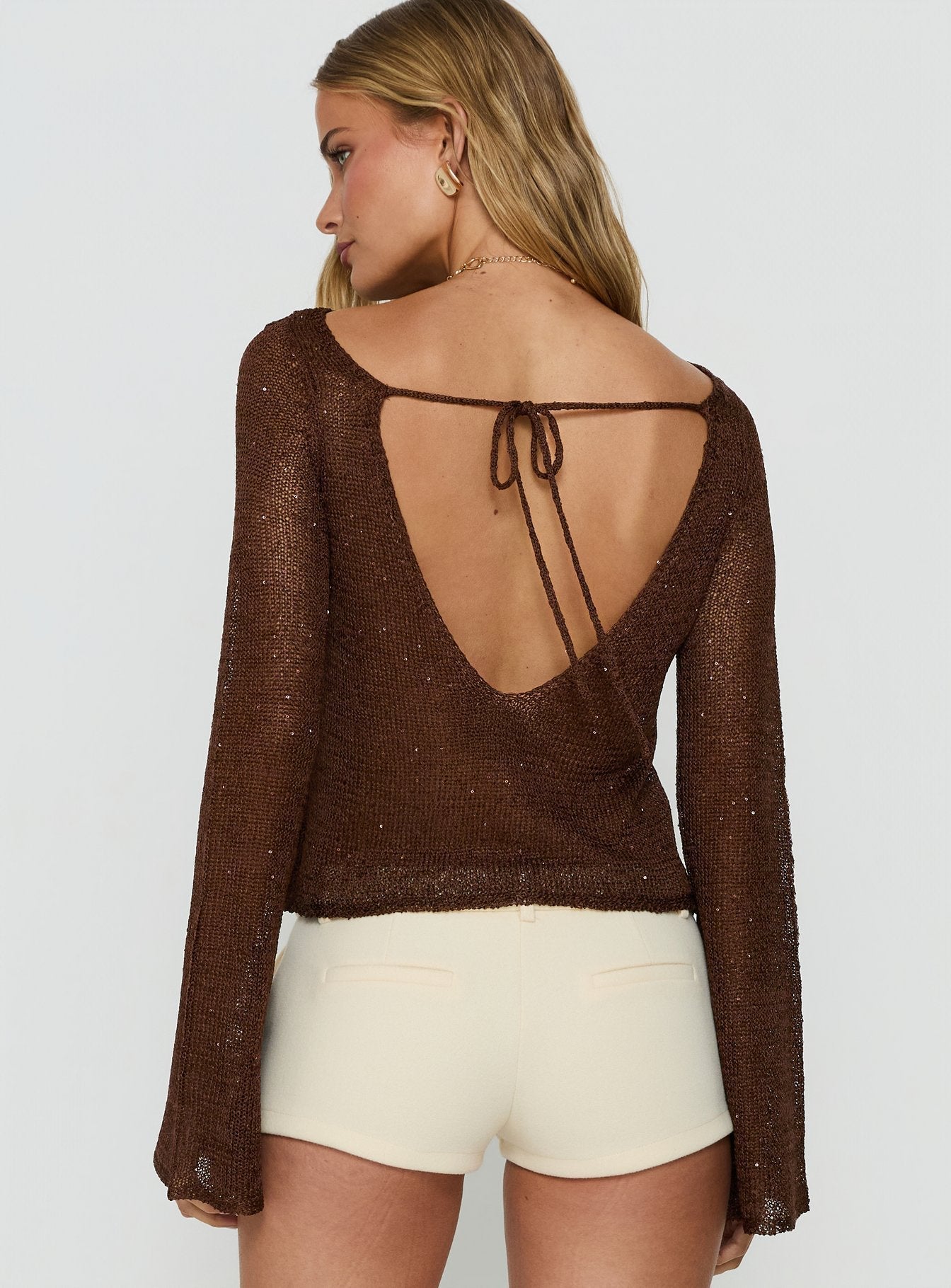 Evanne Long Sleeve Knit Top Brown