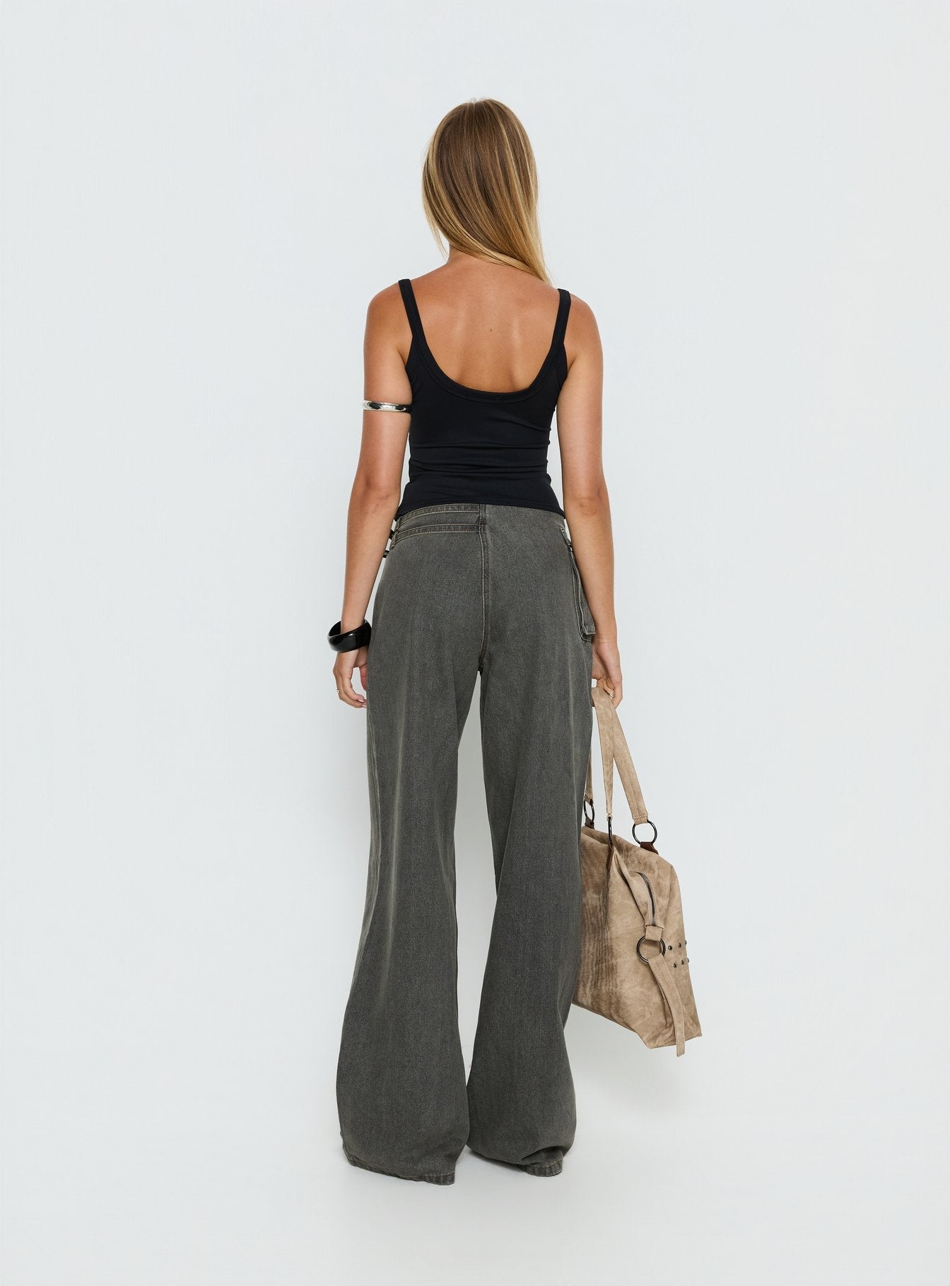 Paltrow Mid Rise Wide Leg Cargo Jeans Washed Grey
