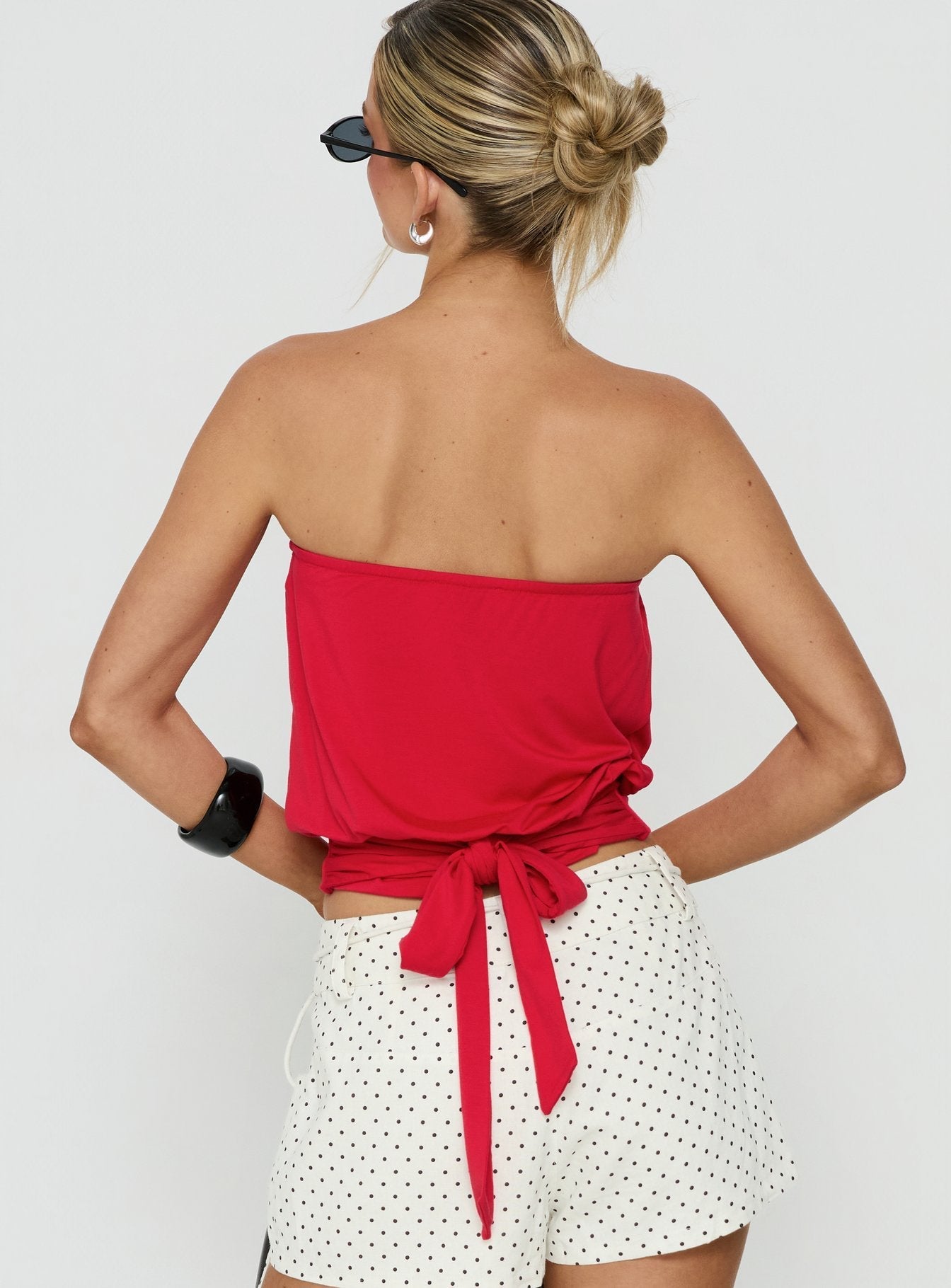 Wryn Strapless Blouson Tie Detail Top Red