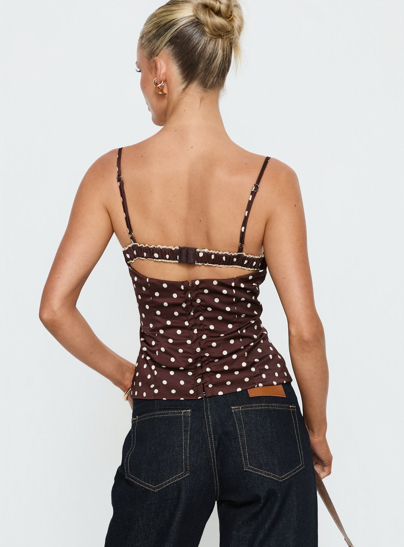 Renaissance Corset Lace Top Brown Polka