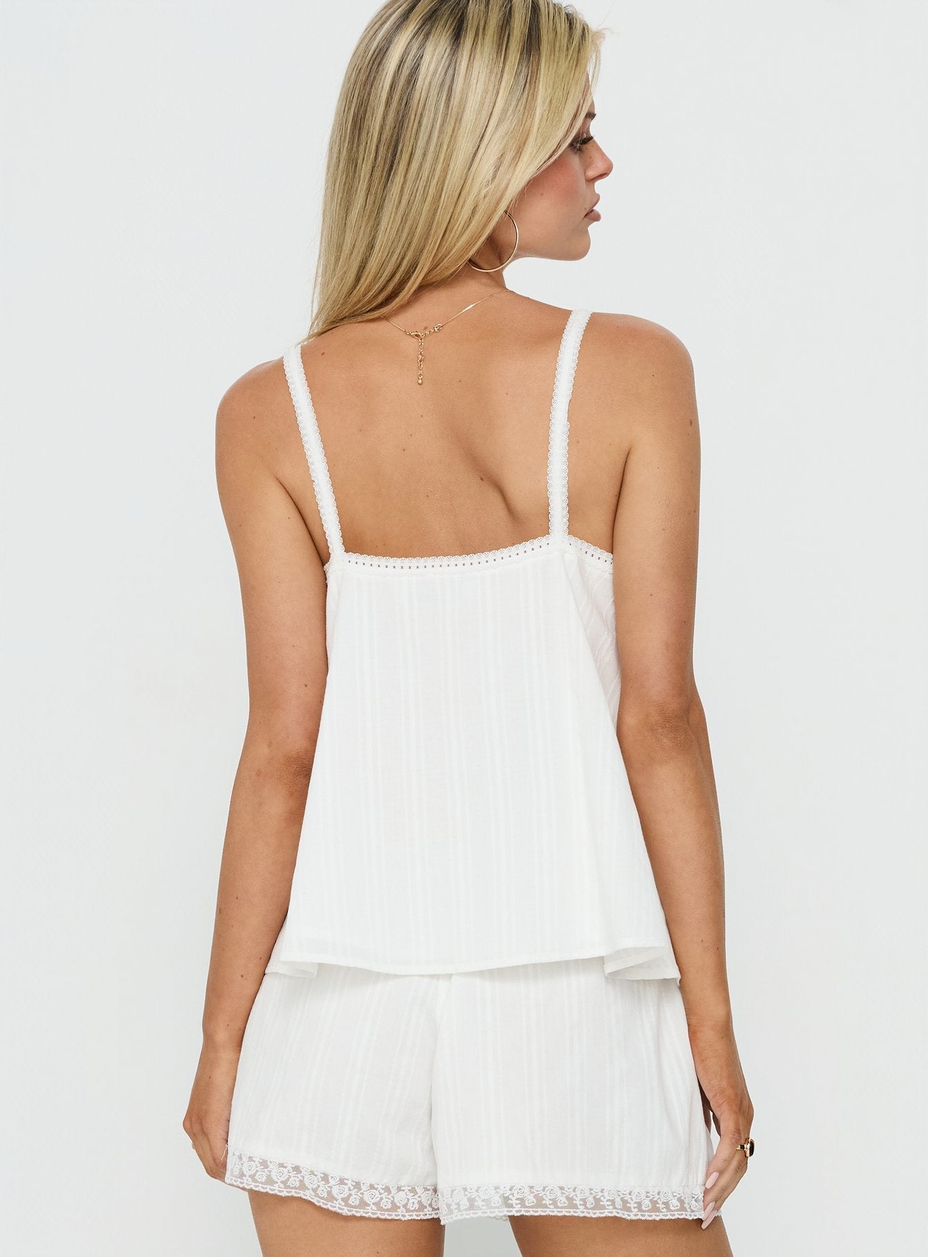 Safire Lace Trim Frill Babydoll Top Off White