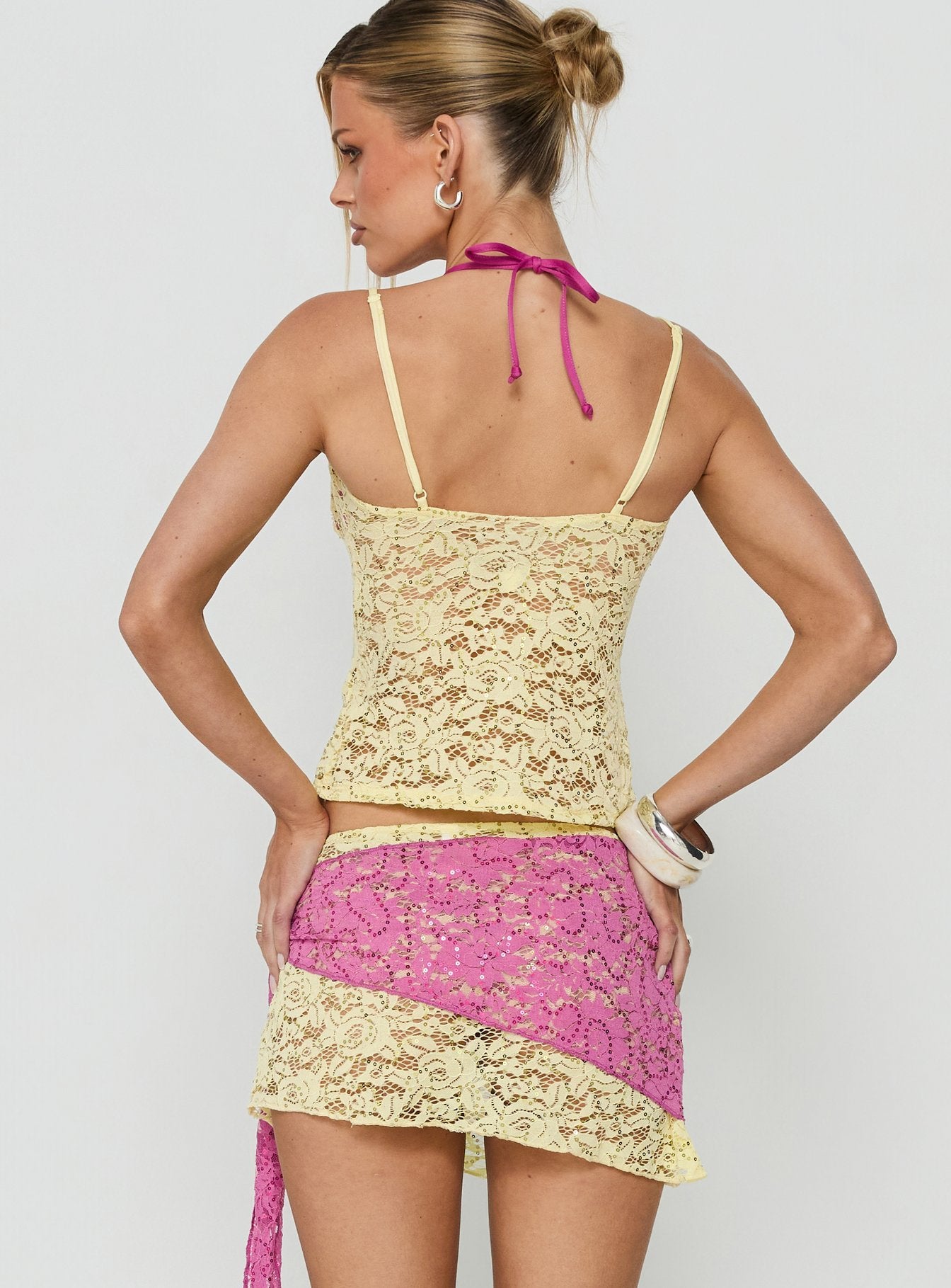 Calya Layered Top Lime / Pink