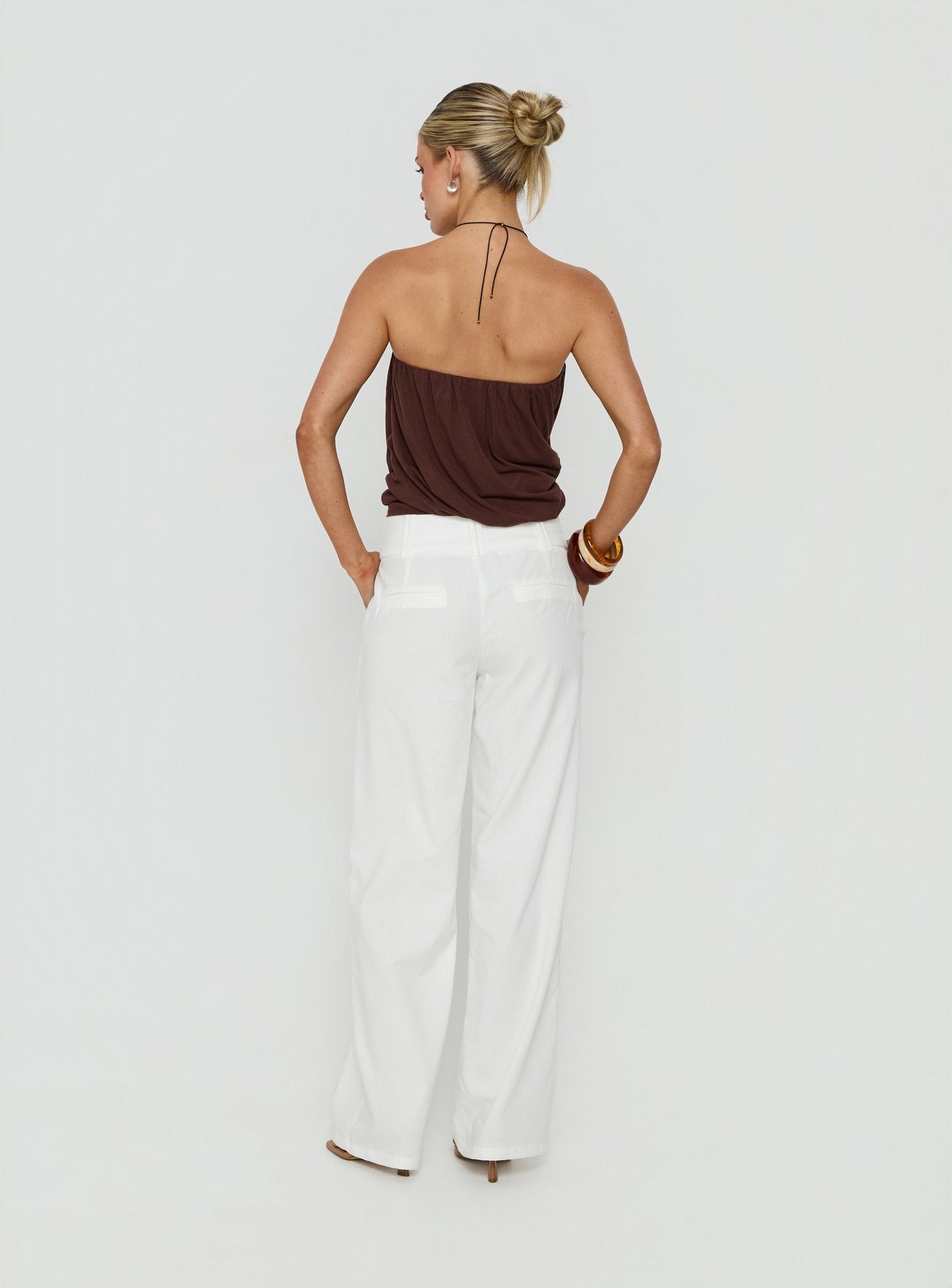 Two Lovers Linen Low Rise Pants White