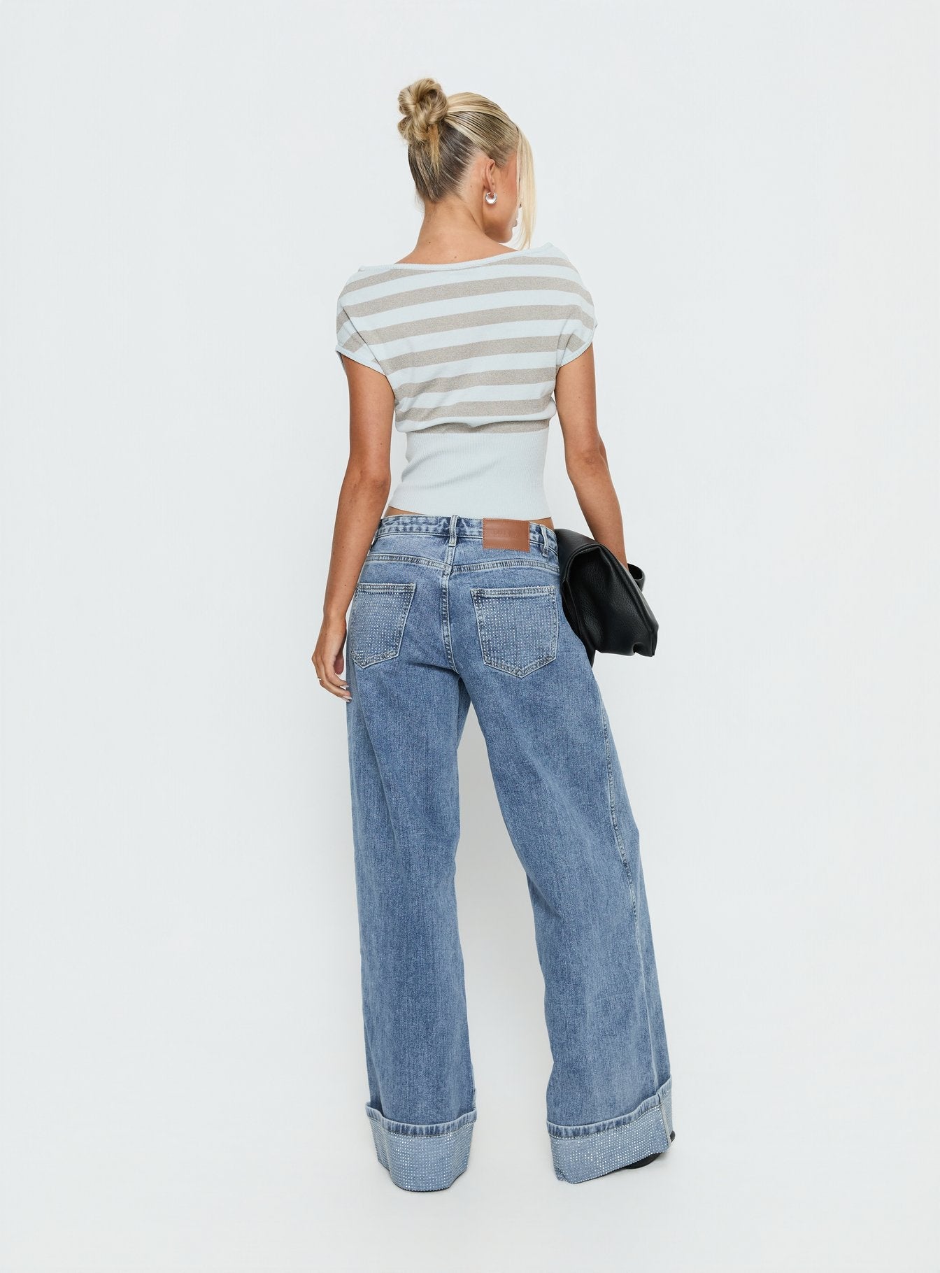 Ramos Diamante Low Rise Wide Leg Jeans Washed Mid Blue