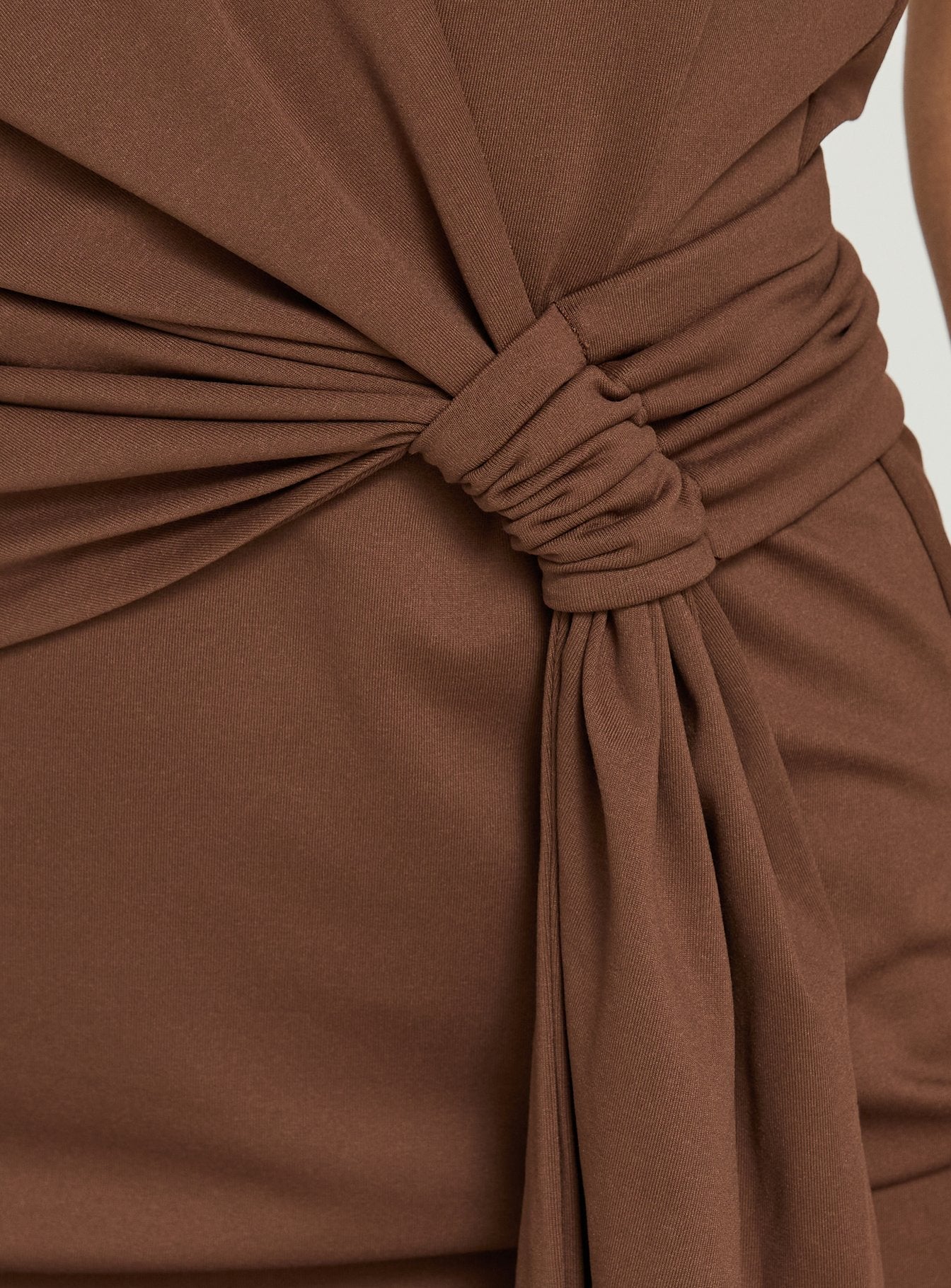 Amiamora Plunge Halter Scarf Mini Dress Brown