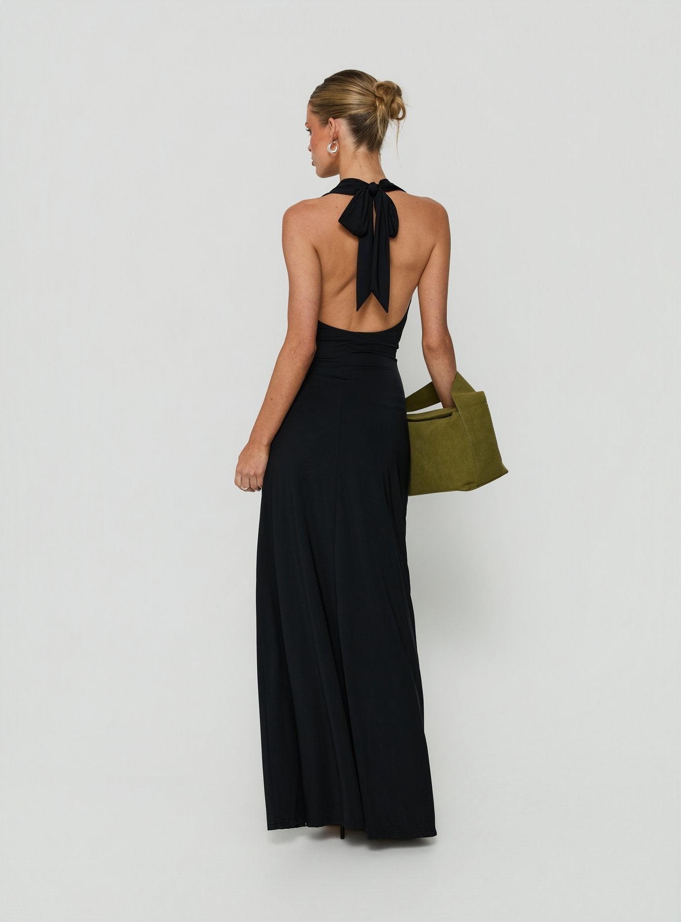 Dreamt Of You Plunge Neck Halter Maxi Dress Black