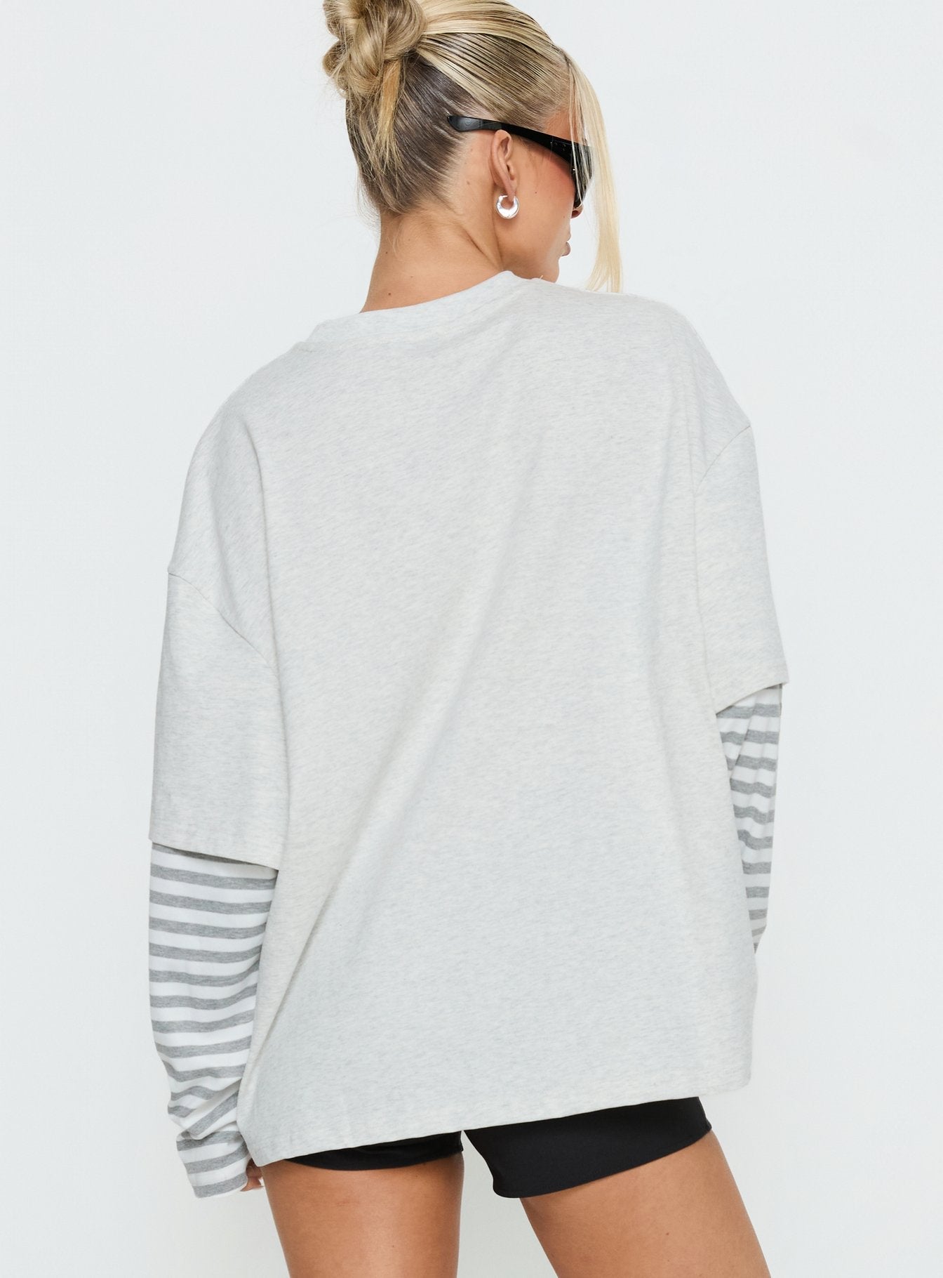 Ryann Long Sleeve Layered Top Grey / White Stripe