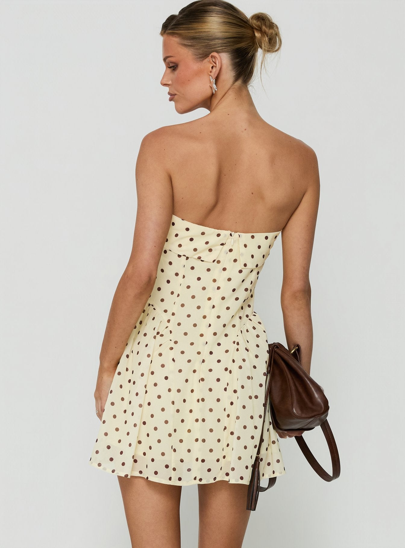 Dalona Strapless Drop Waist Mini Dress Yellow Polka Dot