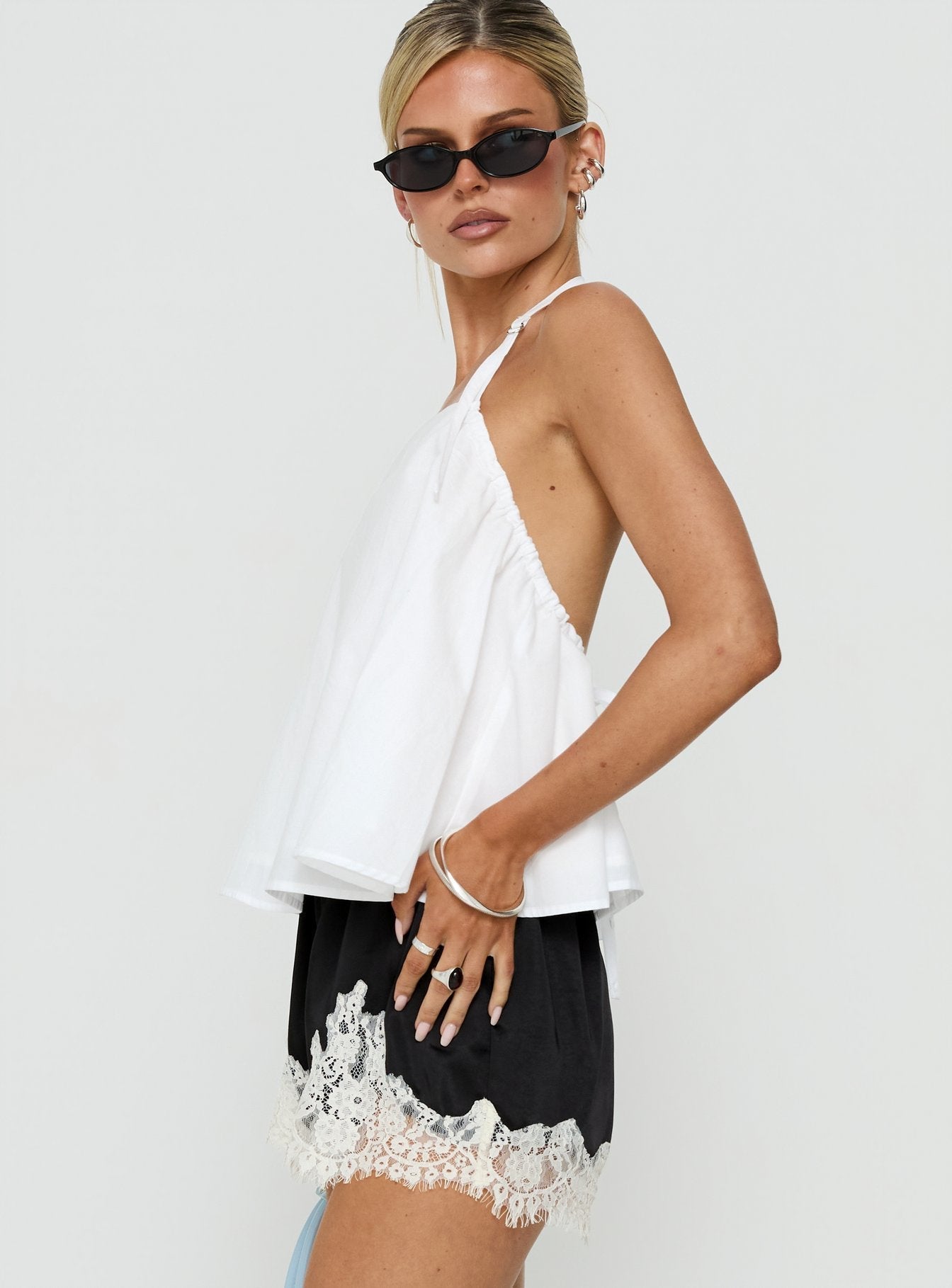 Dearest Low Back Babydoll Top White