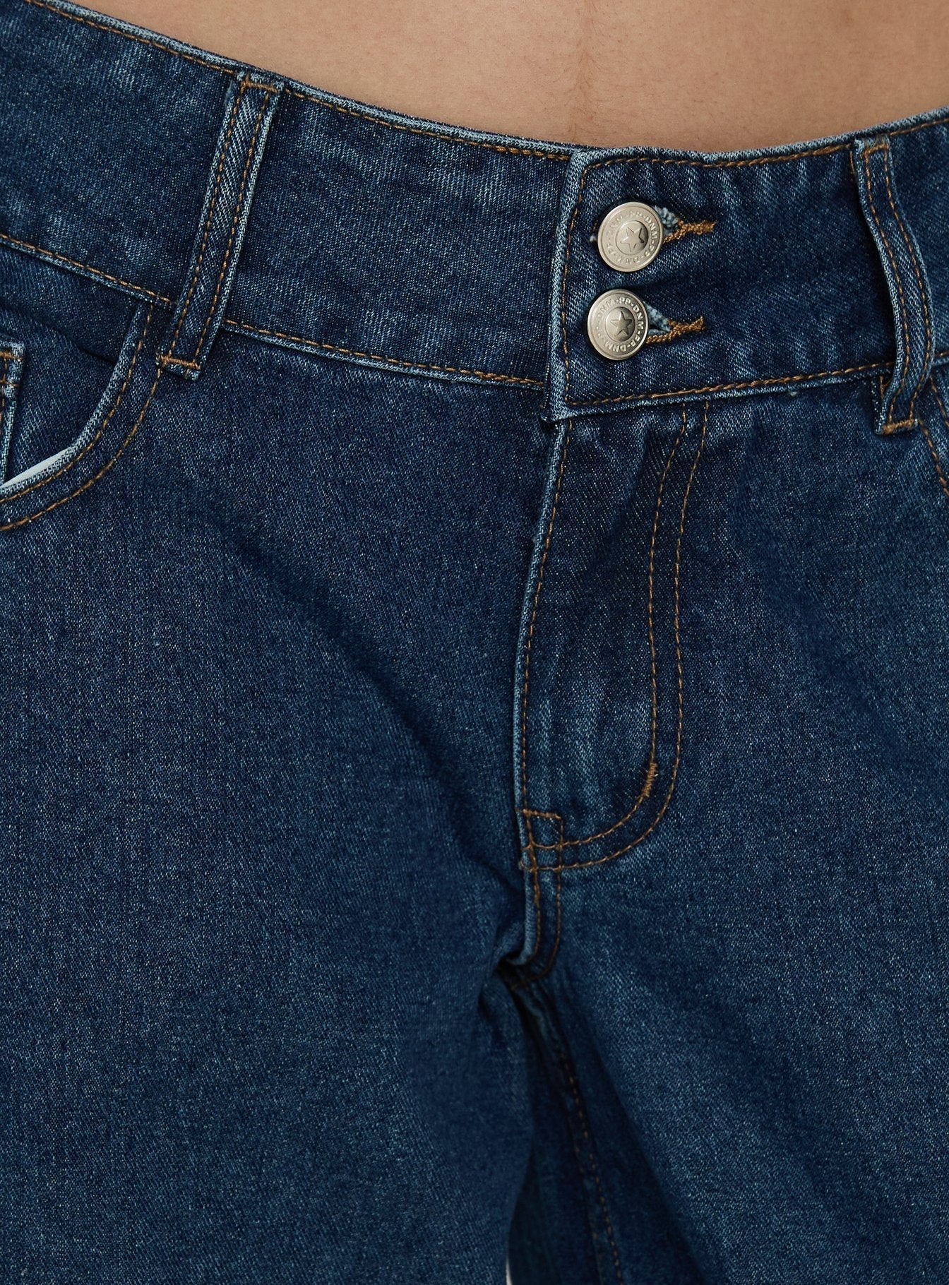Ramos Low Rise Double Button Wide Leg Jeans Dark Indigo