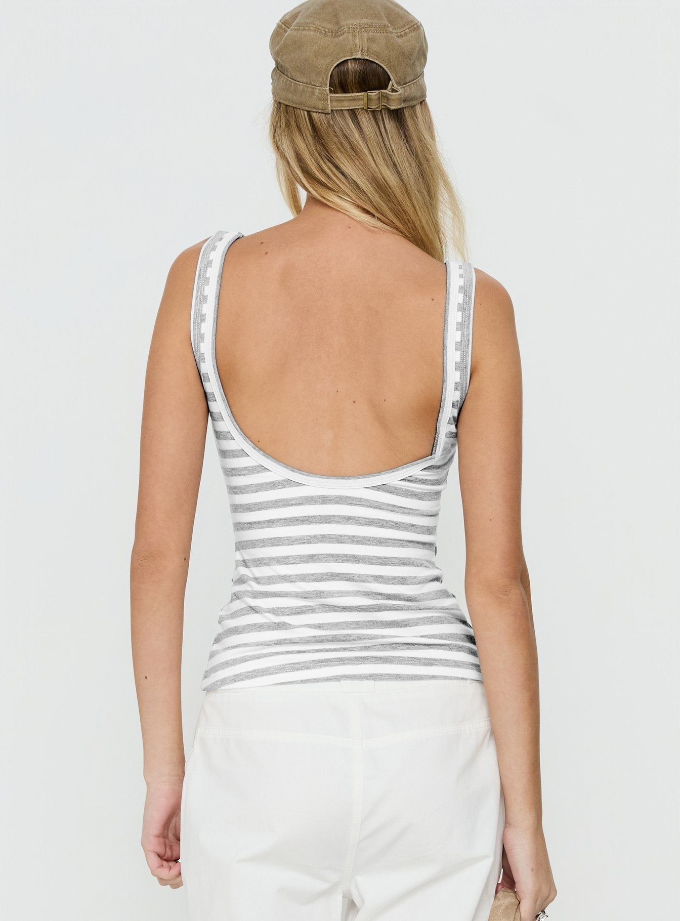 Keep It Light Low Back Tank Top White / Grey Stripe