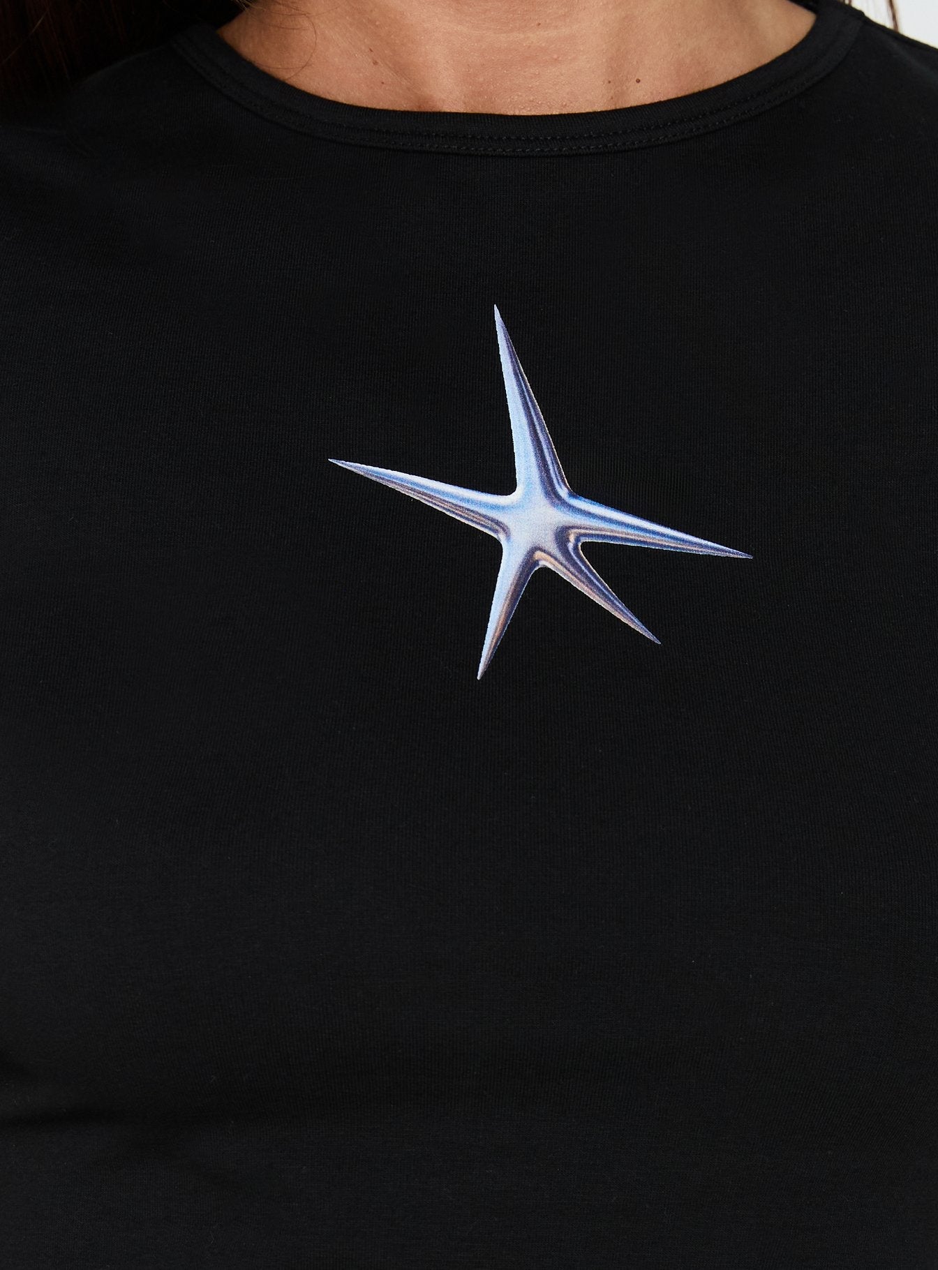Chrome Star Graphic Baby Tee Black