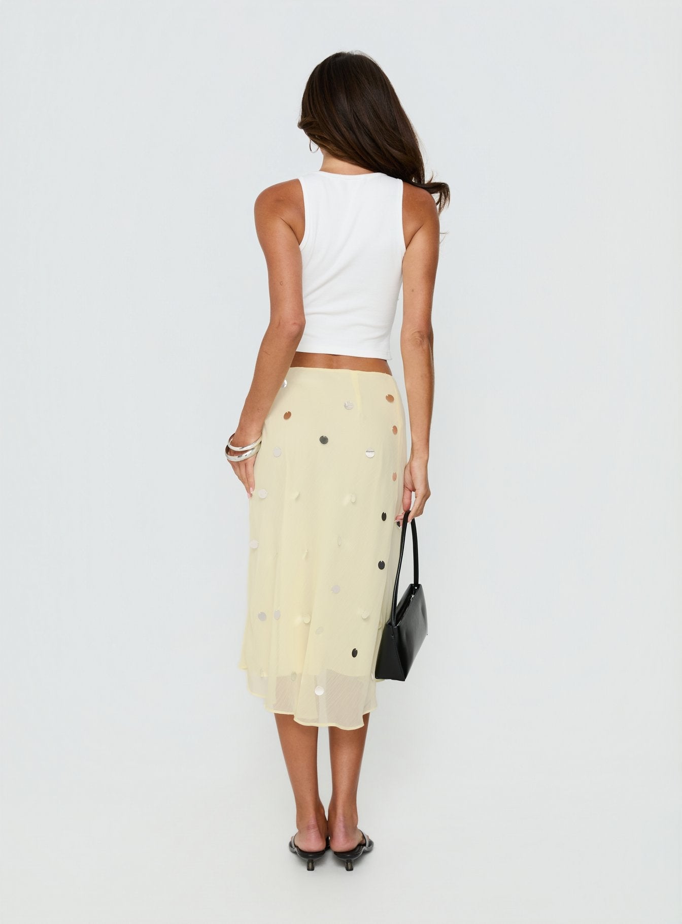 Kessiah Sequin Midi Skirt Yellow