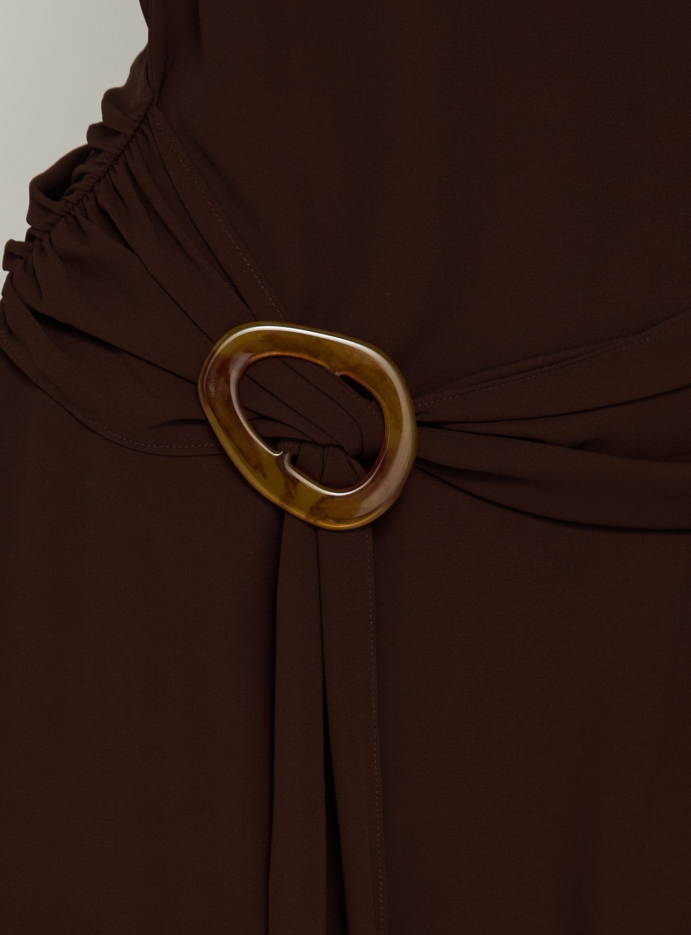 Still Spinning One Shoulder Belted Mini Dress Brown