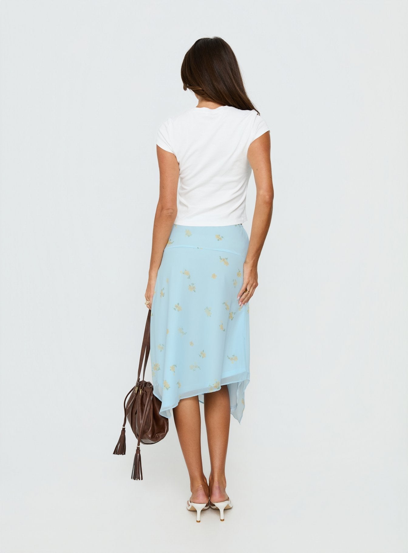 Daphene Asymmetrical Midi Skirt Blue Floral