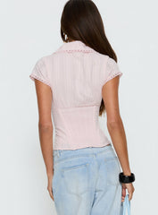 Tyrin Lace Trim Short Sleeve Shirt Pink