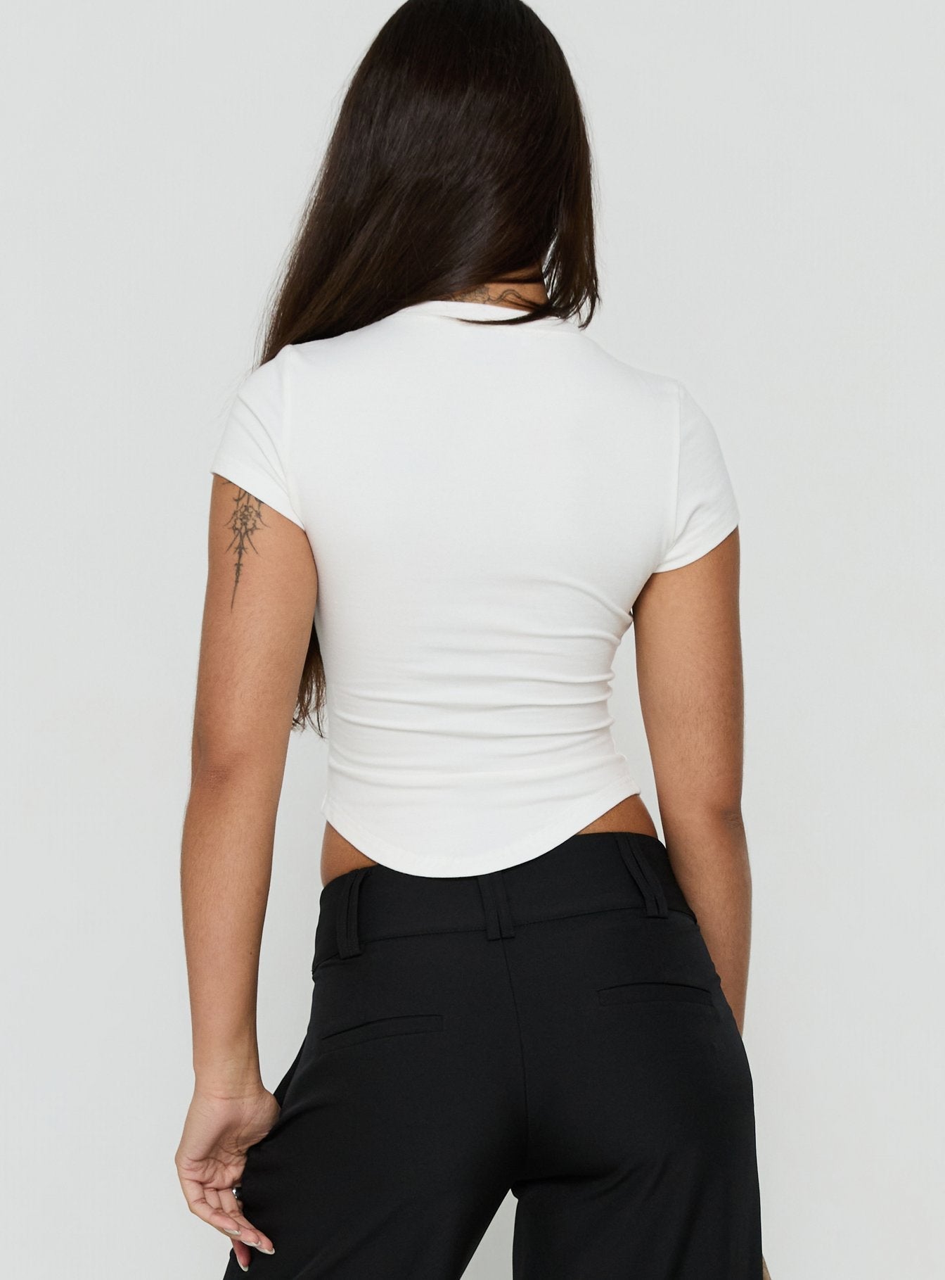 Valentinna Short Sleeve Curved Hem Top White