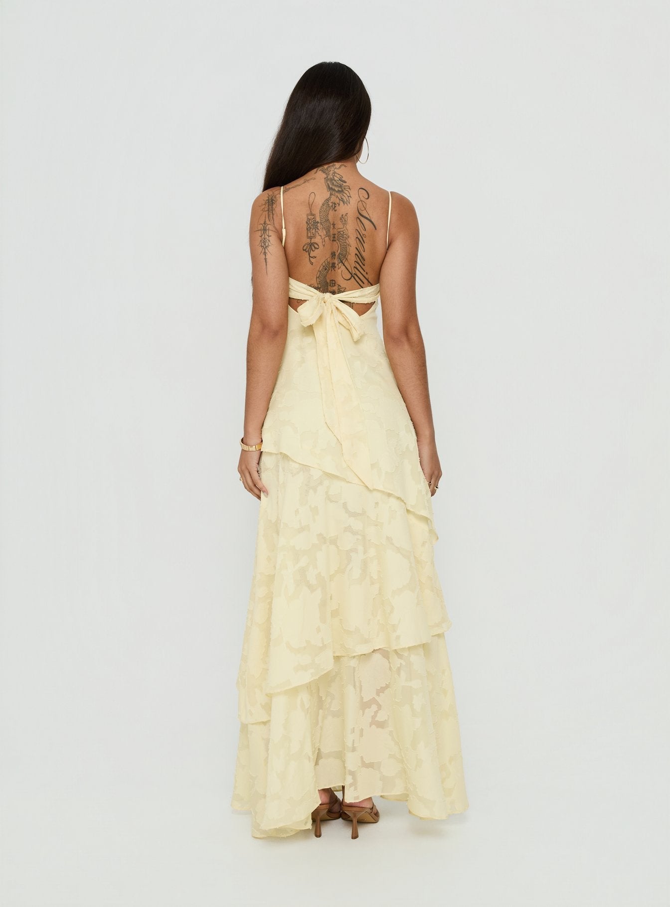 Lyricah Tiered Tie Back Maxi Dress Yellow