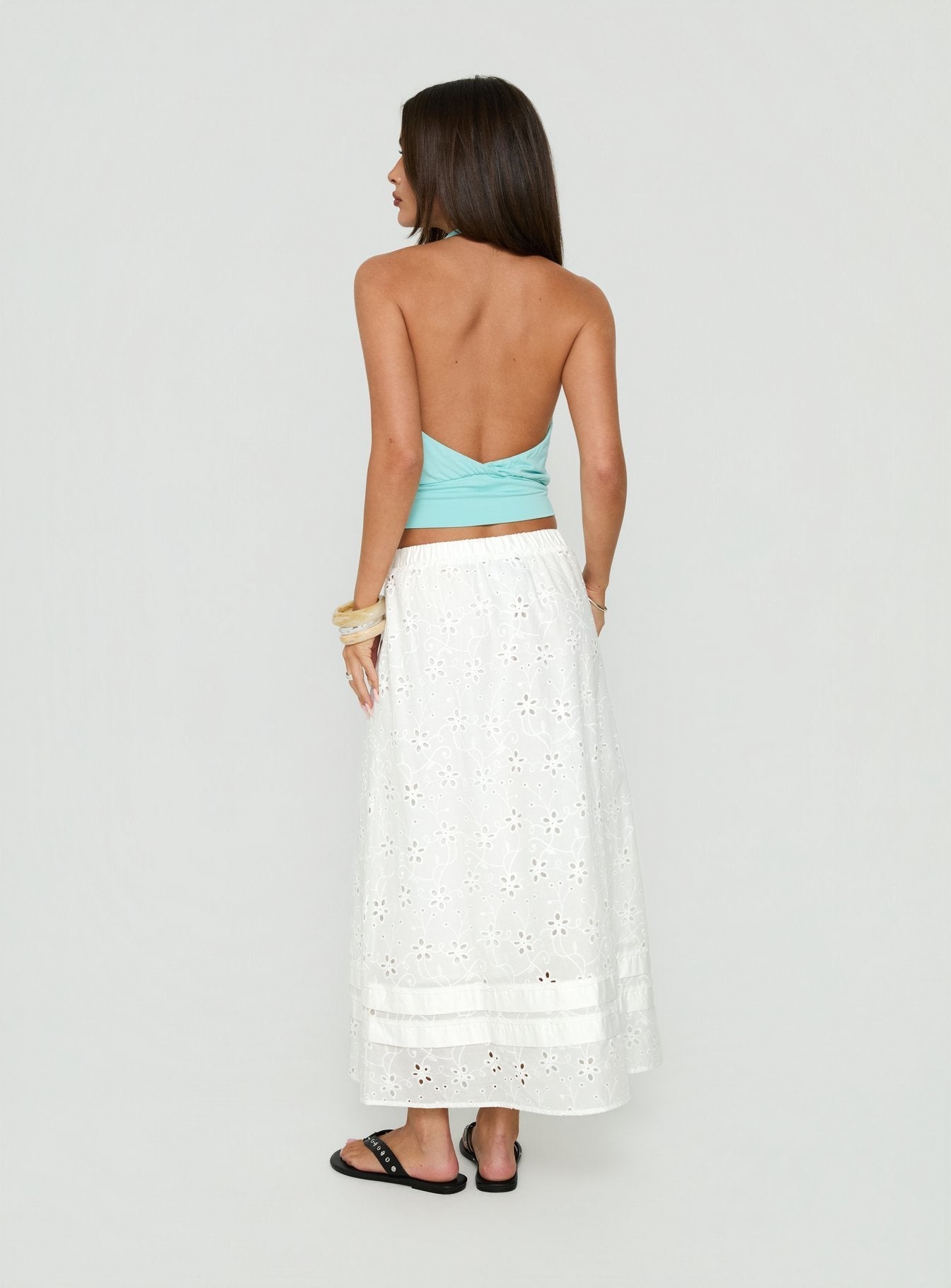 Isolie Tiered Maxi Skirt White Anglaise