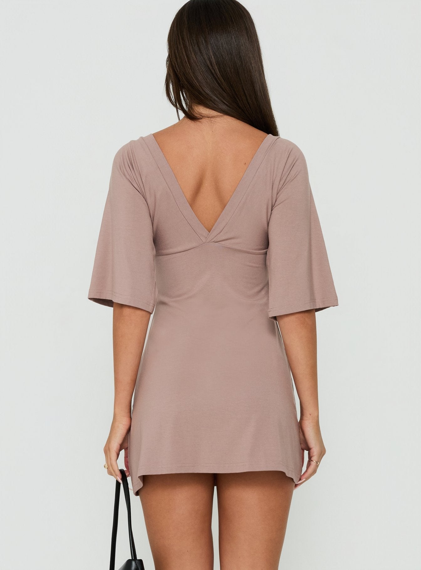 Reyya 3/4 Sleeve V Neck Mini Dress Taupe