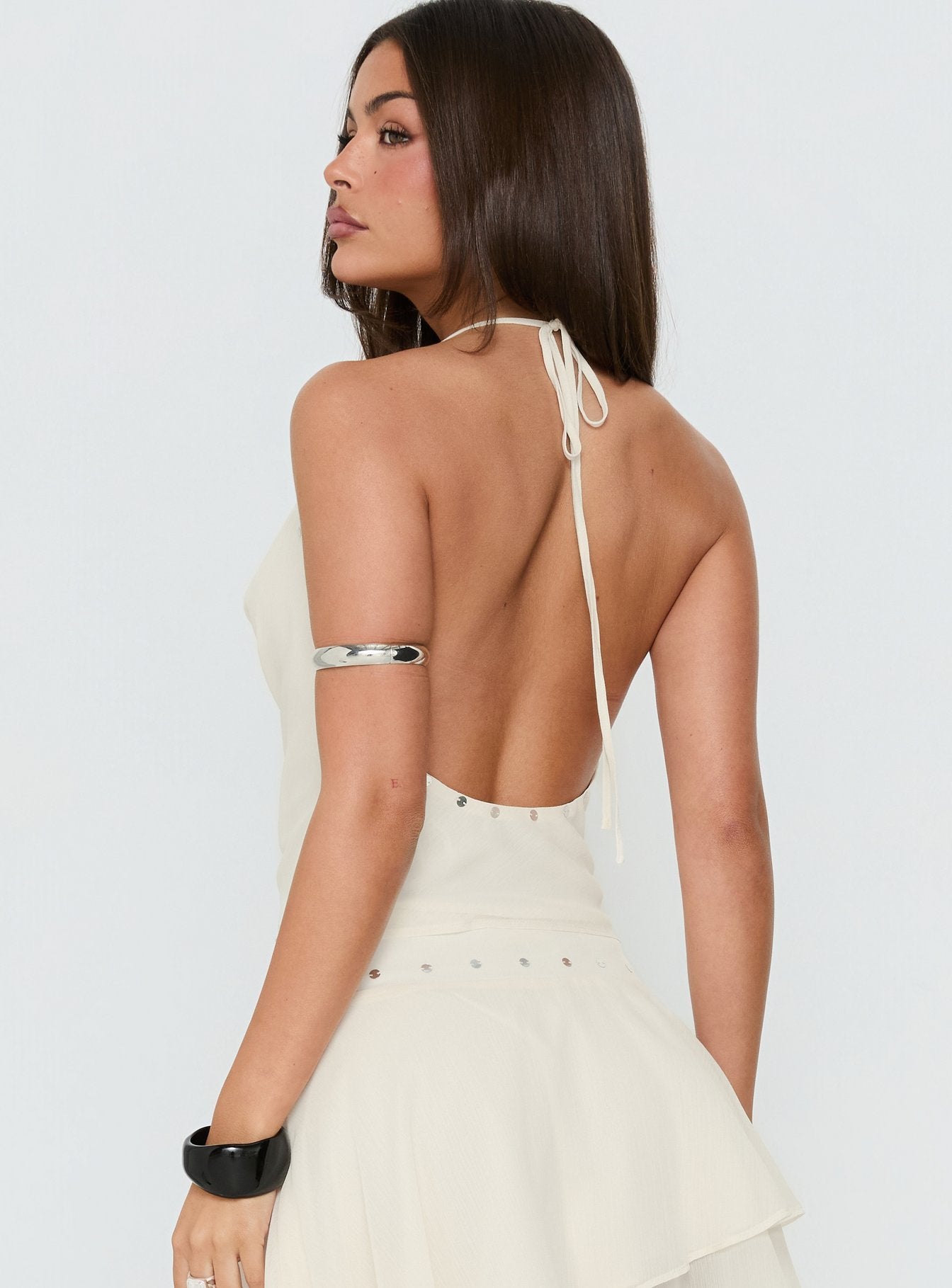Gemmina Halter Sequin Top Cream