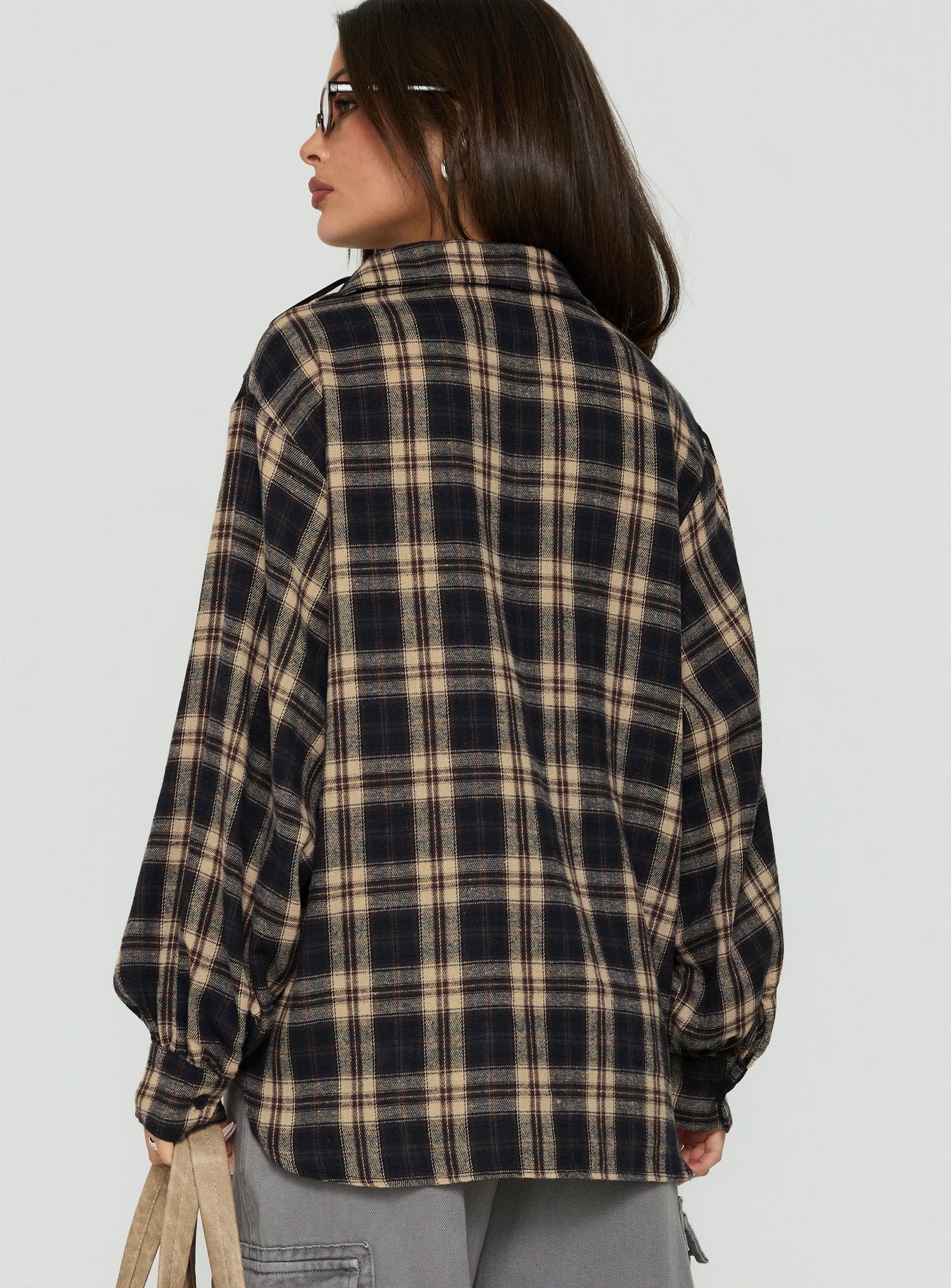 Caydence Long Sleeve Button Down Flannel Top Check Multi