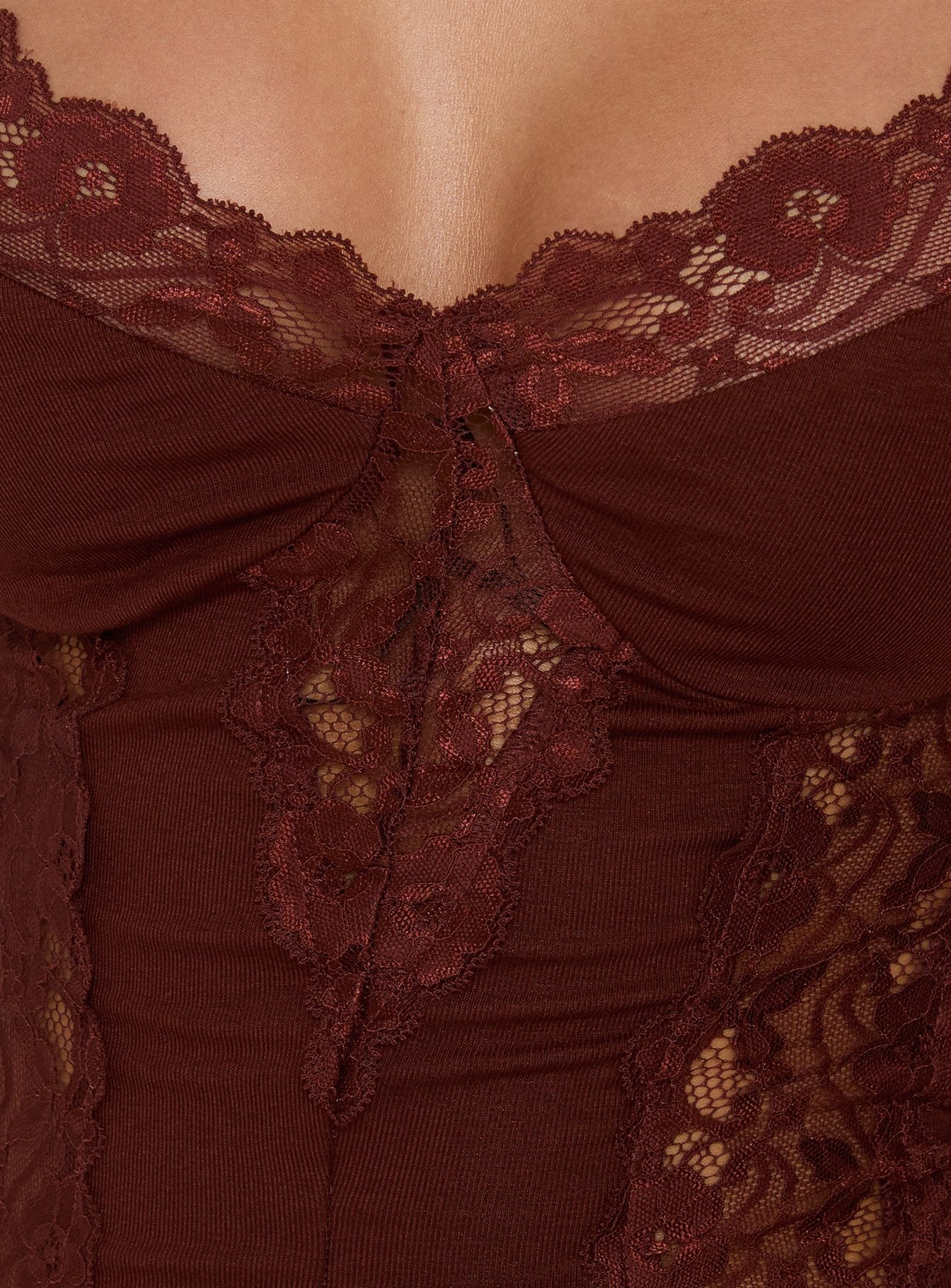 Rhiara Lace Trim Top Dark Terracotta