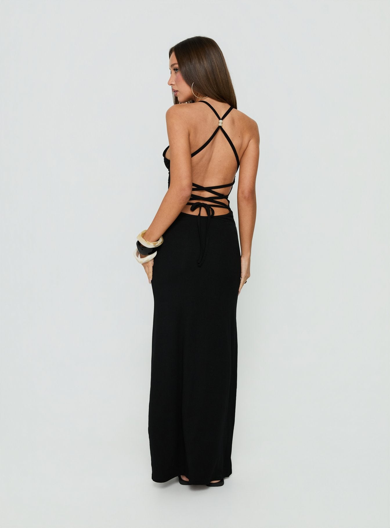 Pasita Halter Tie Up Maxi Dress Black