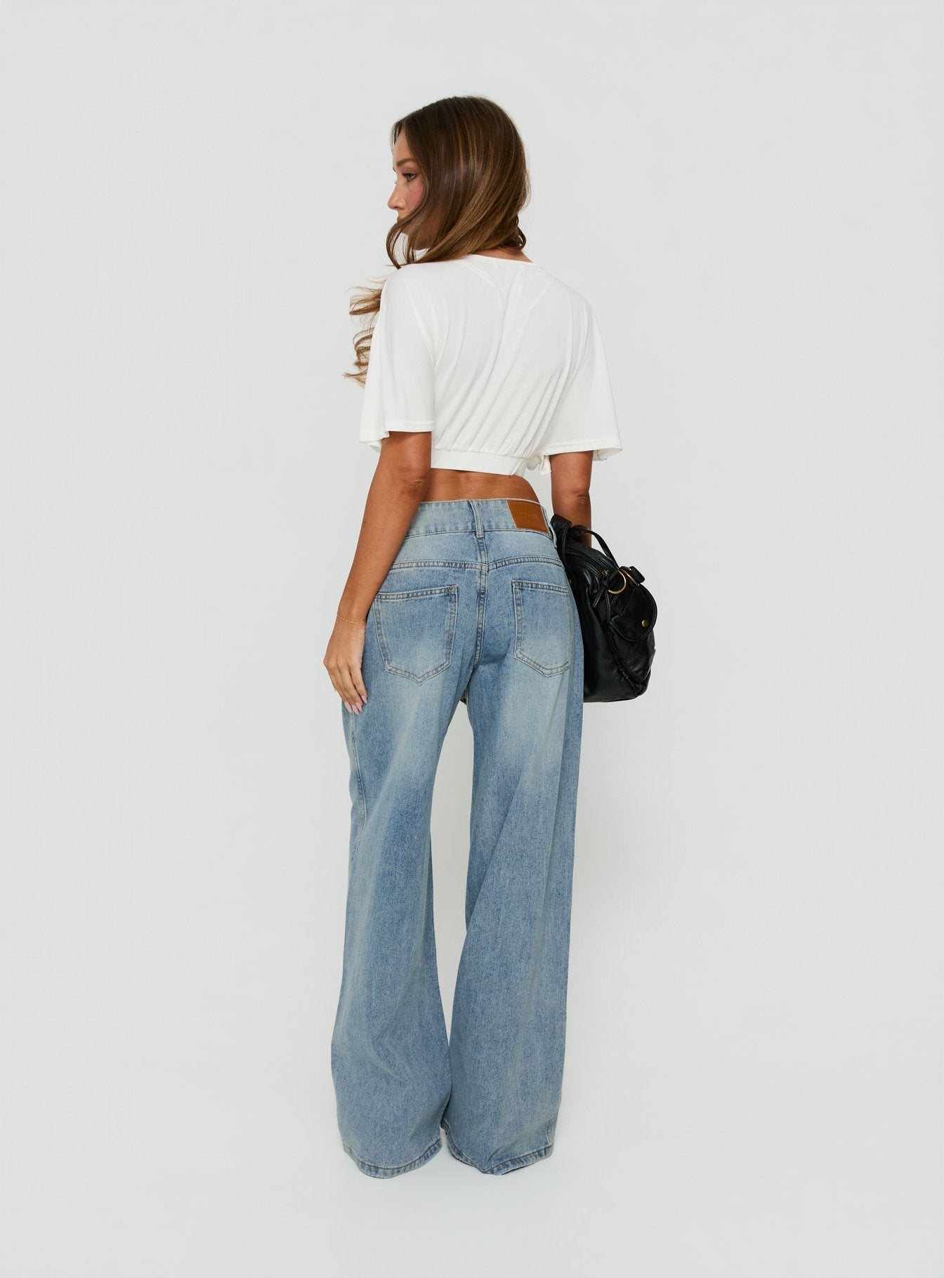 Ramos Low Rise Double Button Wide Leg Jeans Light Vintage Blue