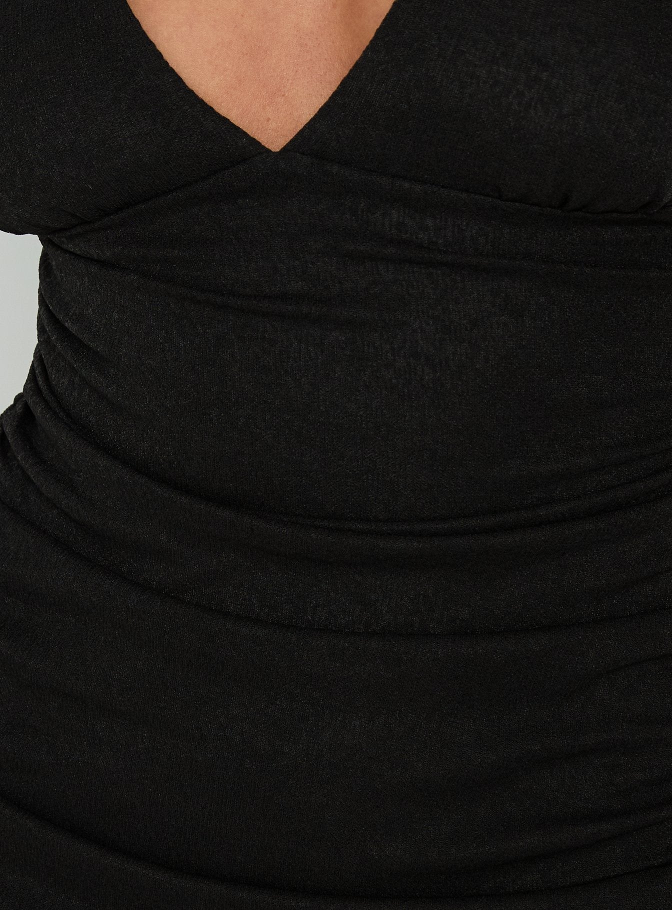 Mi Cherie Plunge Ruched Mini Dress Black