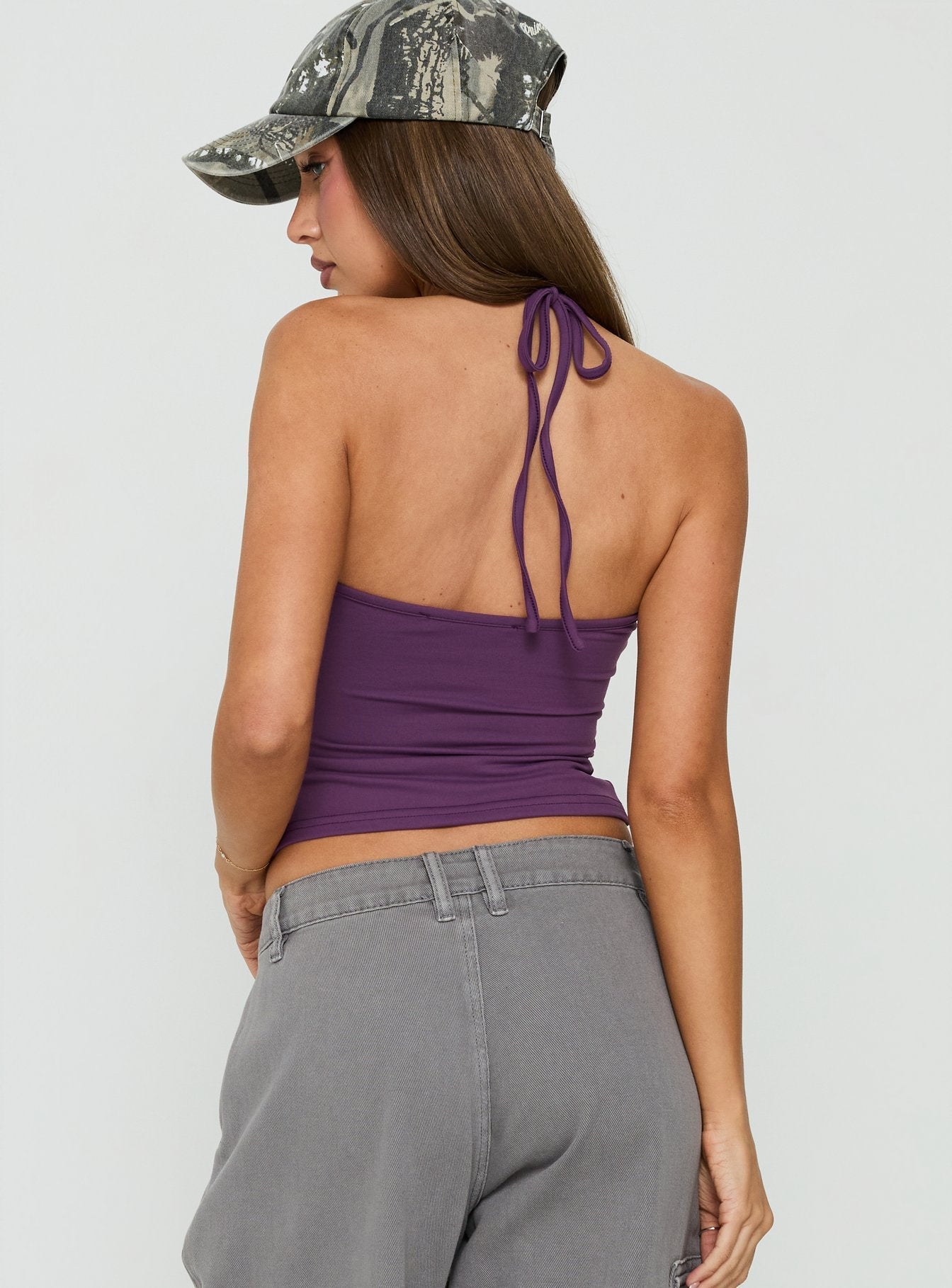 Daily Define Thin Strap Halter Tank Top Fresh Purple