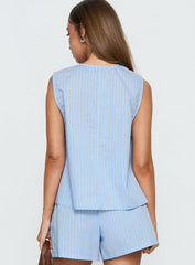 Carambola Ruched Sleeveless Top Blue