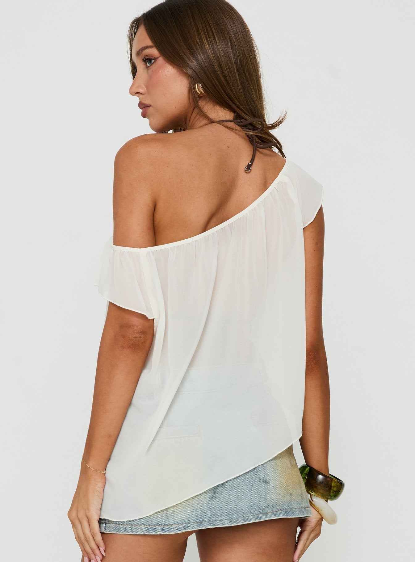 Sidra Off Shoulder Sheer Top Cream