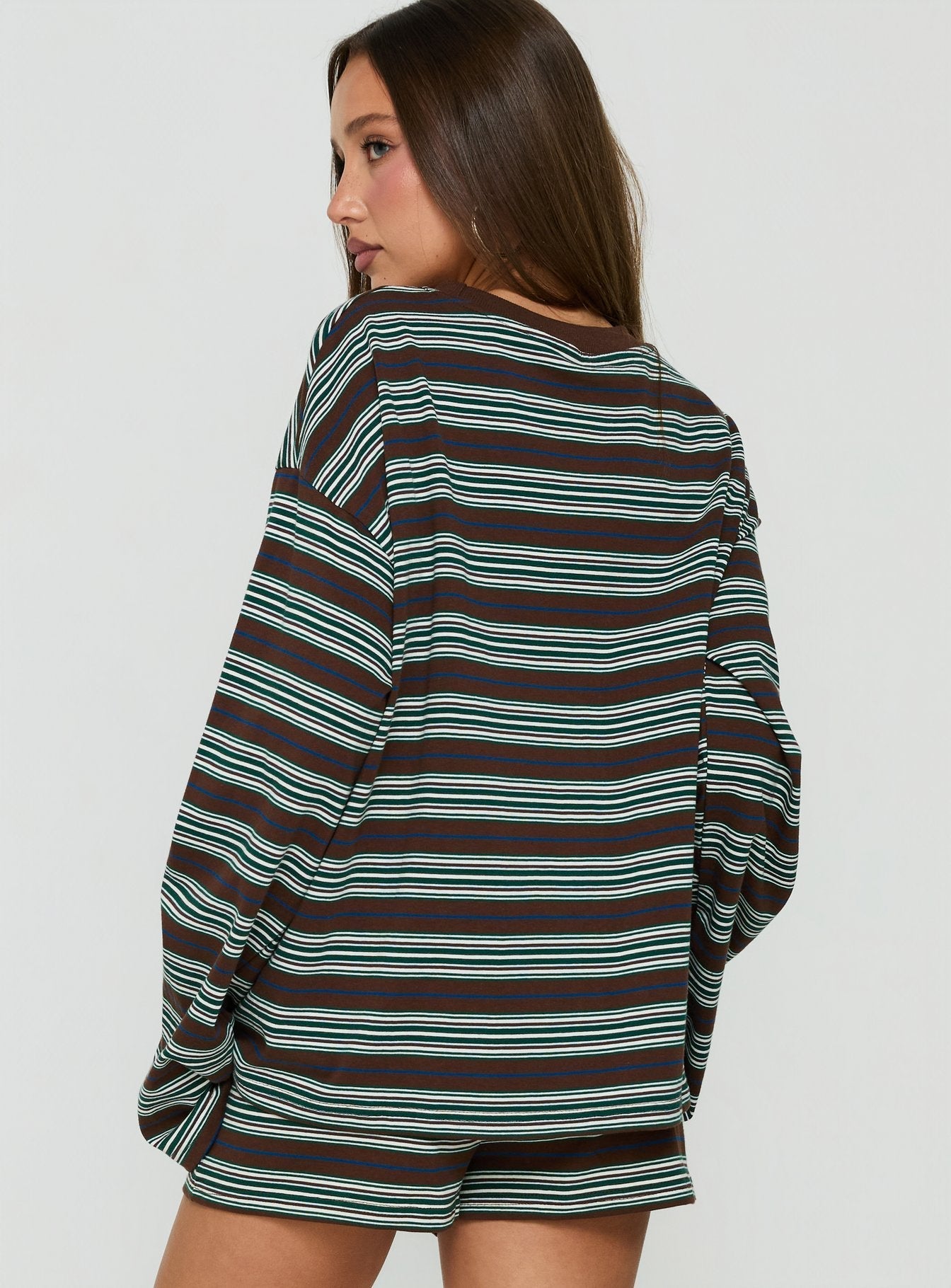 Settle Down Long Sleeve Top Brown Stripe