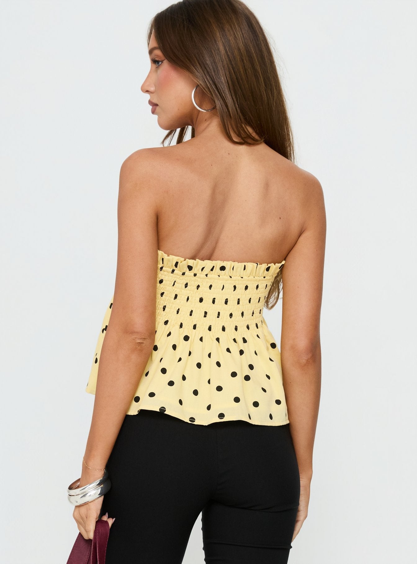 Peachy Keen Frill Cami Top Yellow Polka Dot