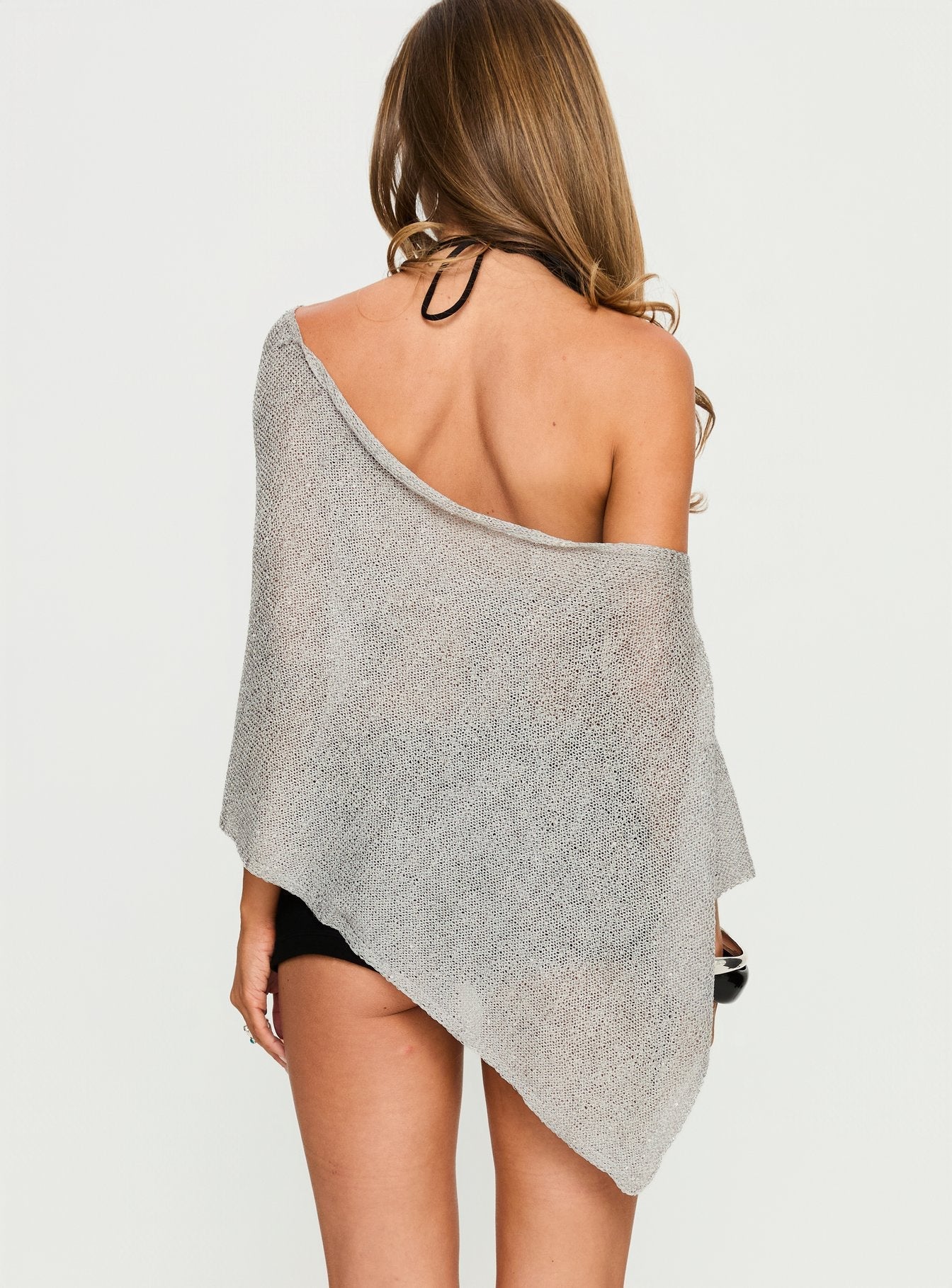 Deonie Knit Sequin Poncho Top Silver