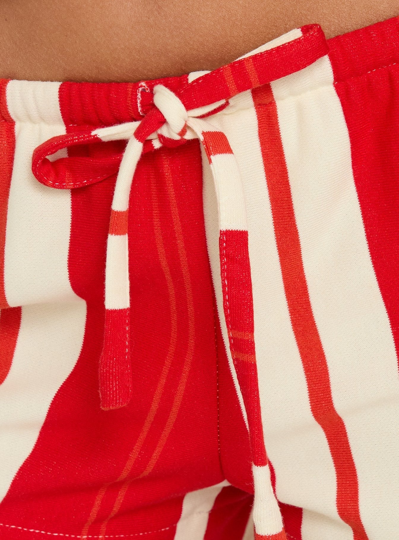 Dreamea Knit Tie Waist Micro Shorts Red Stripe