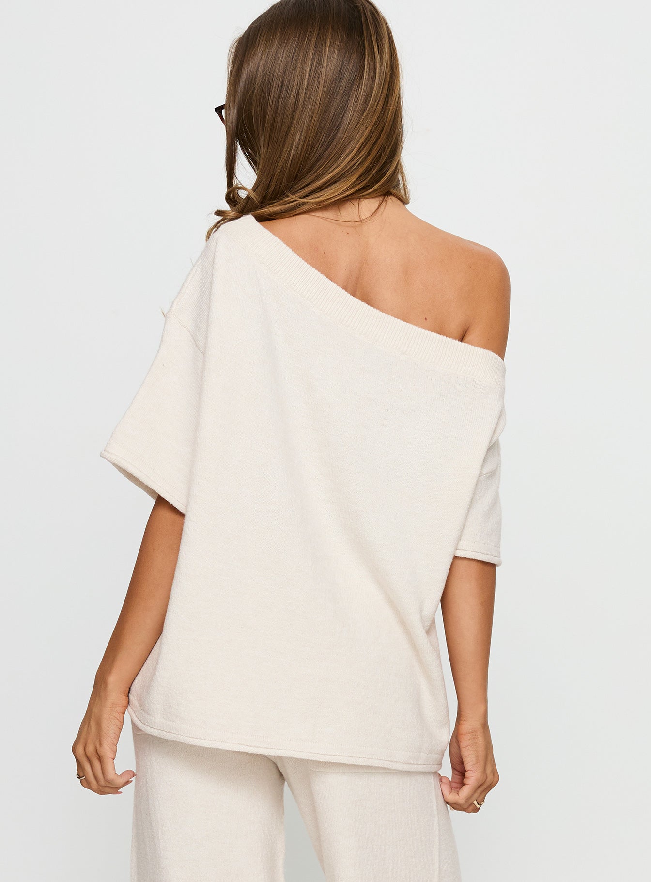 Kourta Off Shoulder Oversized Knit Top Oat