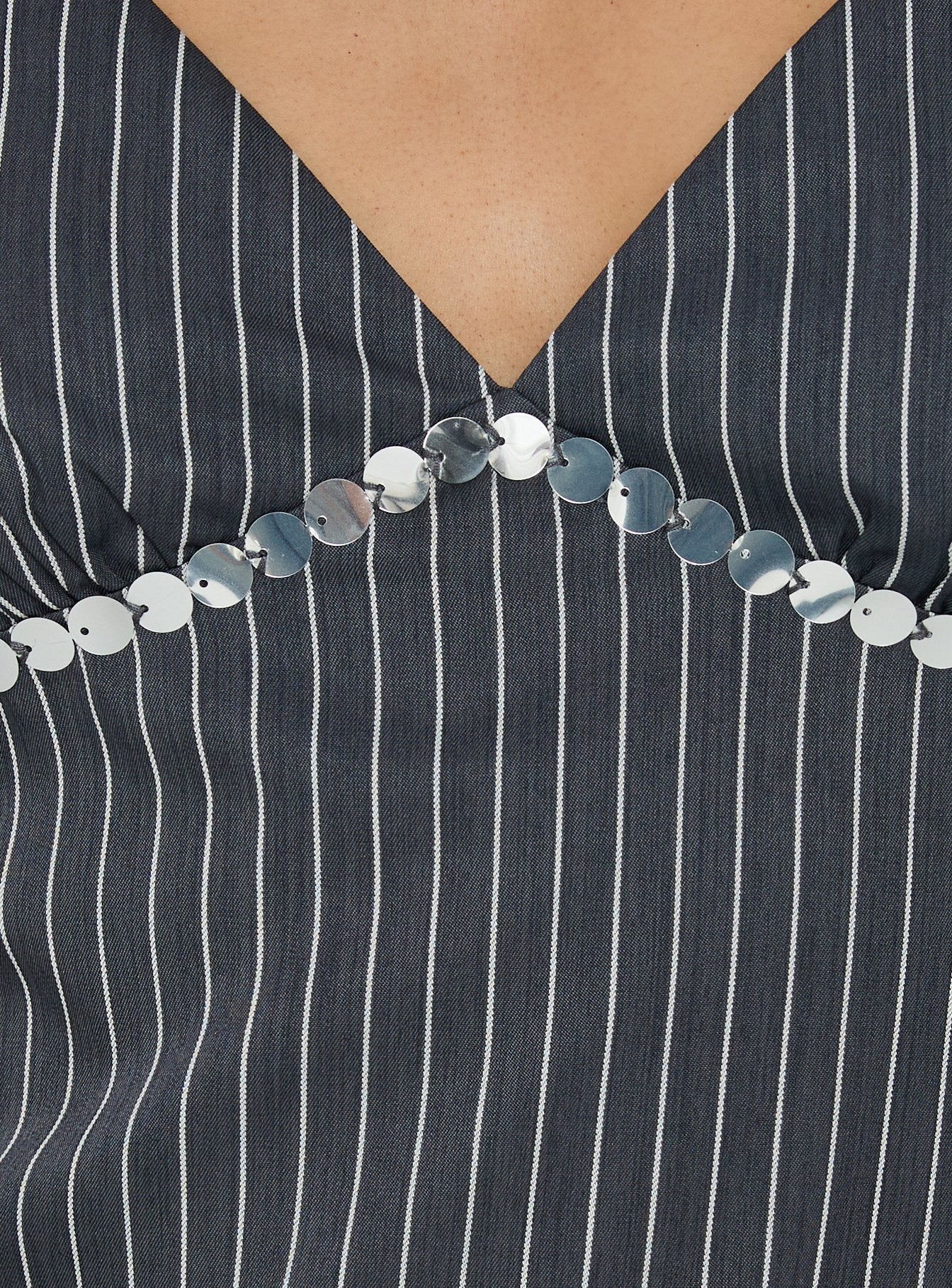 Zenas Sequin Detail Halter Top Grey Pinstripe