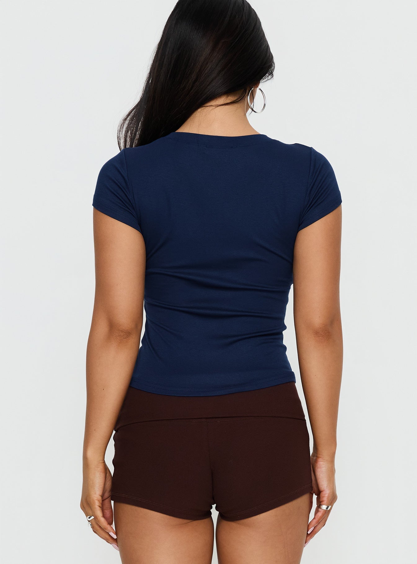 New York 93 Graphic V Neck Top Navy