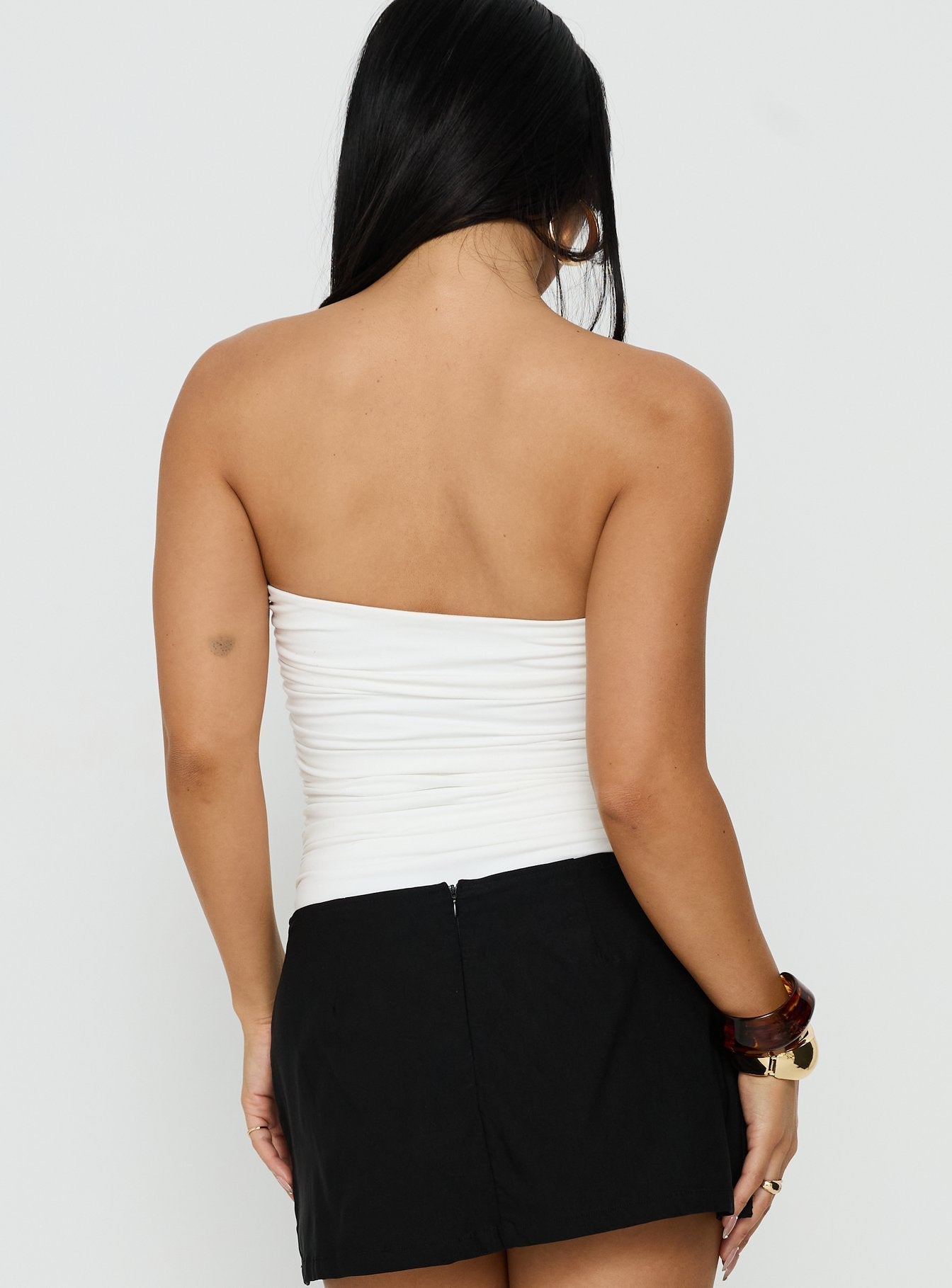 See Me Soon Strapless Hardware Detail Bodysuit White