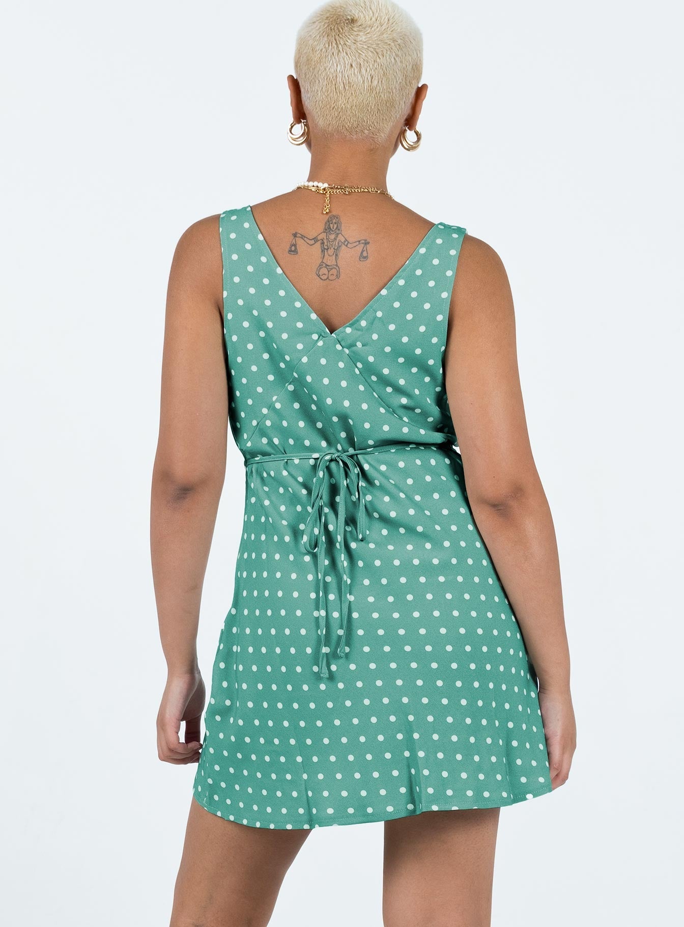 Nellie Mini Dress Green Polka Dot