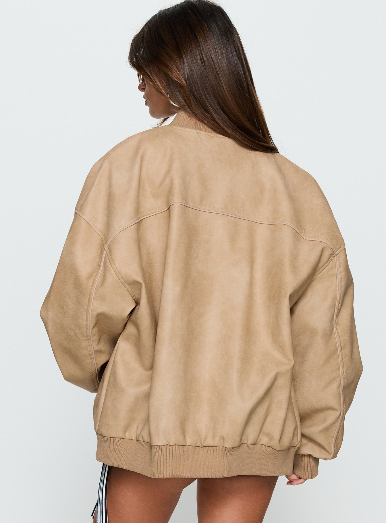 Believe It Faux Leather Bomber Jacket Washed Stone