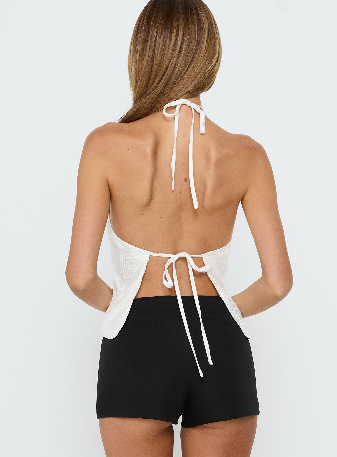 Sun Salutations Halter Sequin White Stripe
