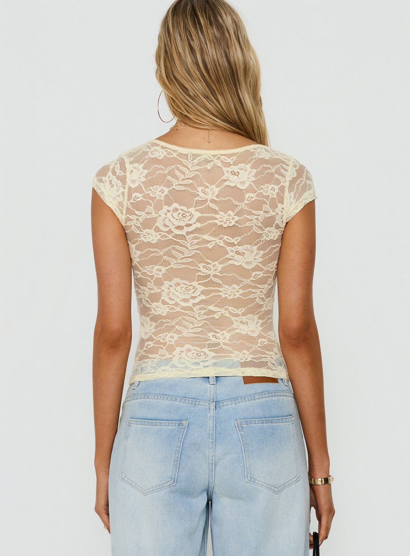 Zandie Textured V Neck Short Sleeve Top Cream