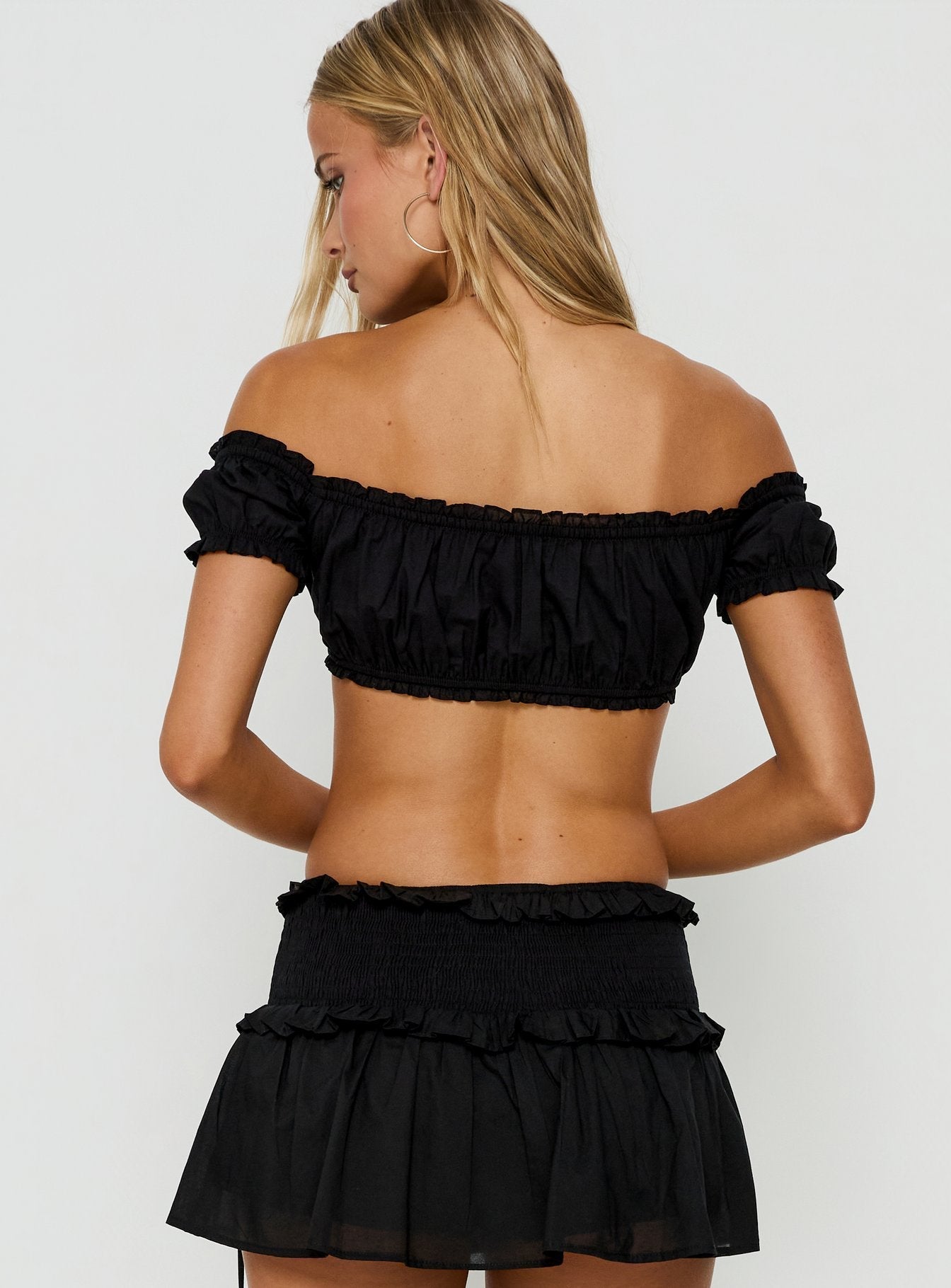 Corabel Off Shoulder Micro Crop Top Black